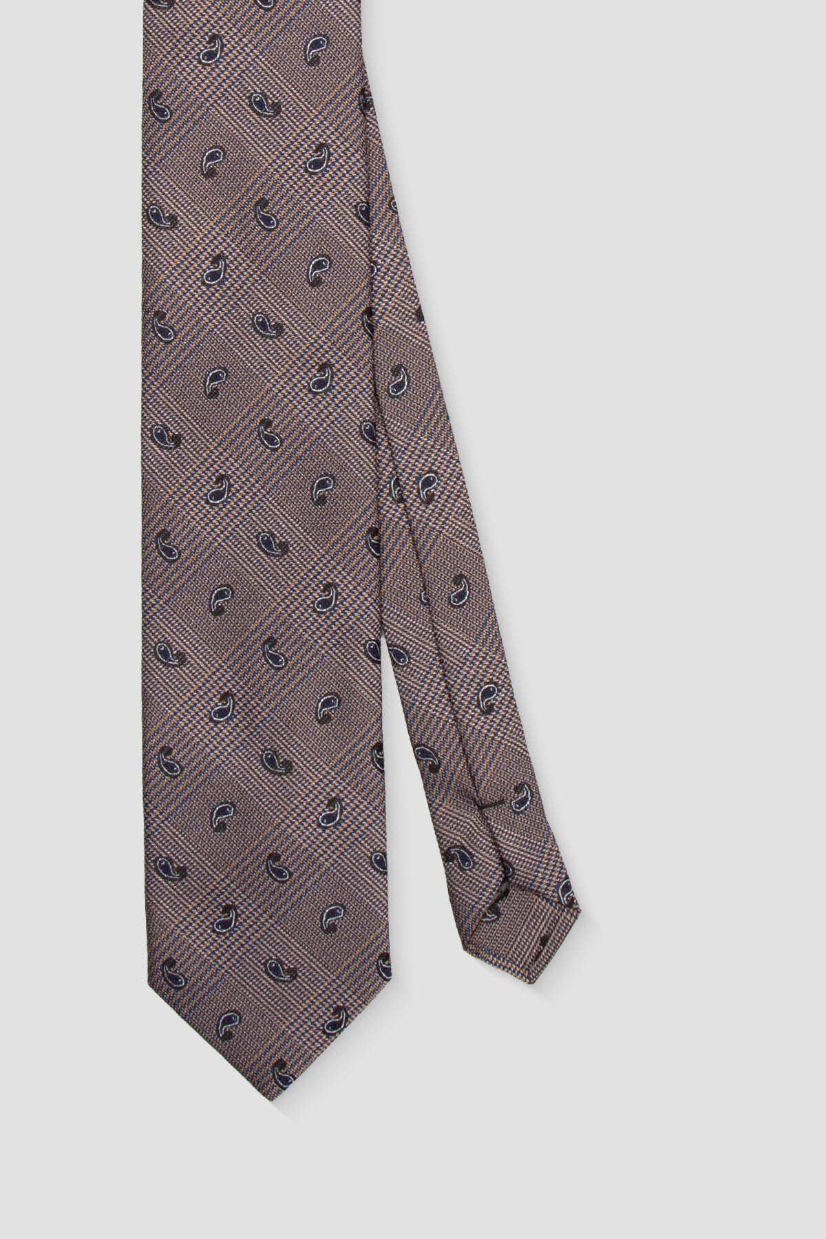 Abbate Kravat 8 cm Mikrofiber Polyester Koyu Bej Erkek Desenli Kravat