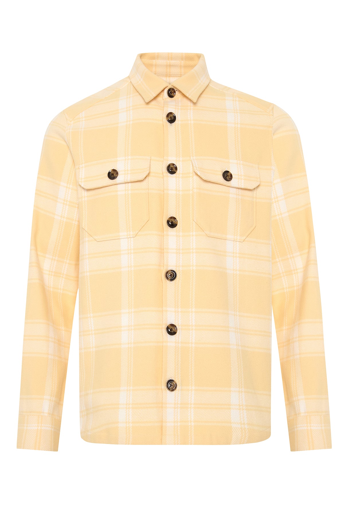 Abbate Fumo Flanel Pamuklu Overshirt Fit Sarı Klasik Yaka Erkek Ekoseli Gömlek Ceket