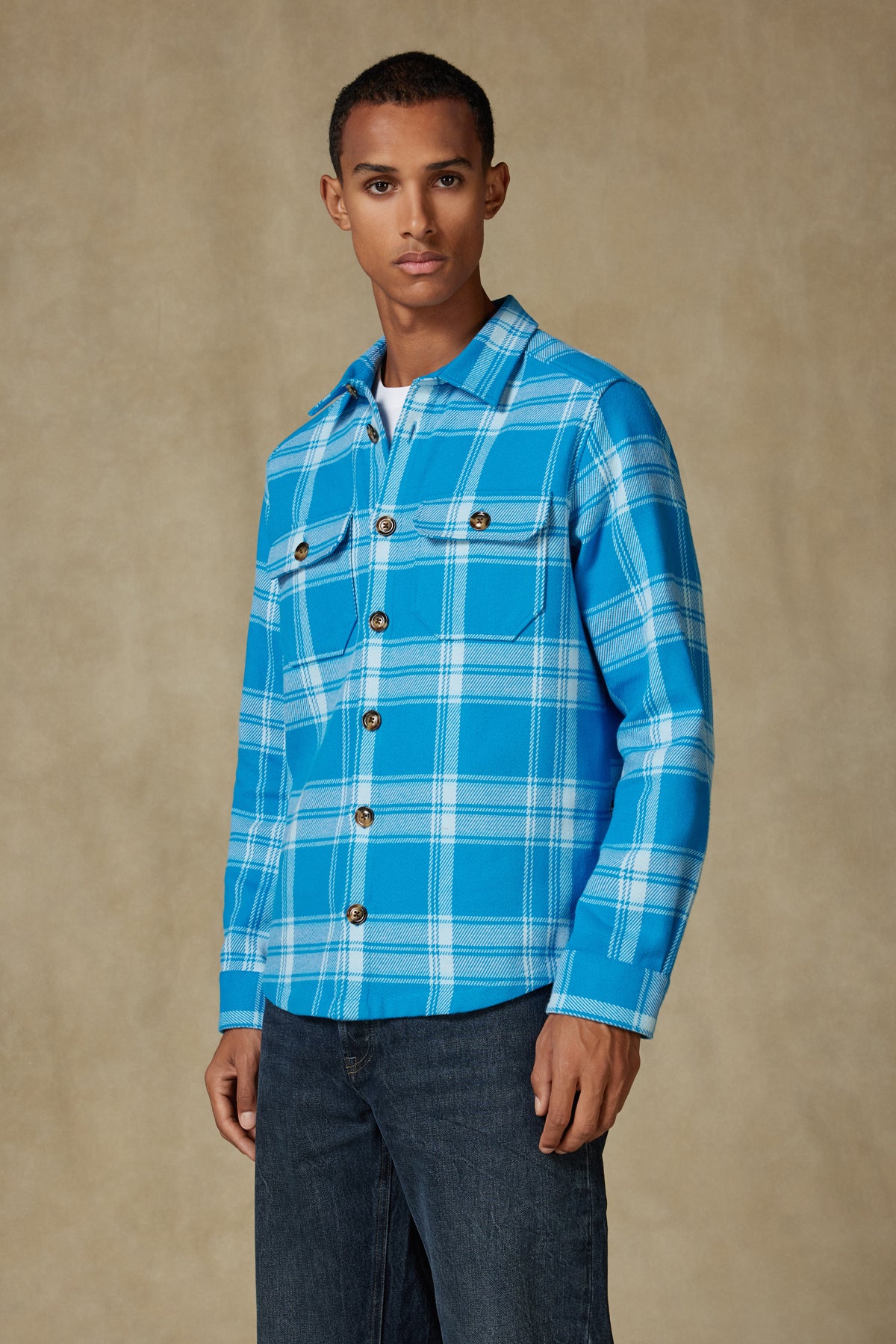 Abbate Fumo Flanel Pamuklu Overshirt Fit Koyu Mavi Klasik Yaka Erkek Ekoseli Gömlek Ceket