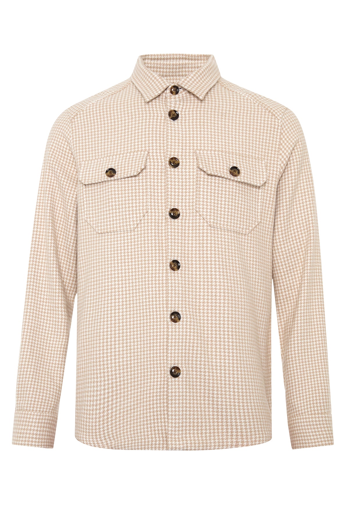 Abbate Fumo Flanel Pamuklu Overshirt Fit Ekru Klasik Yaka Erkek Desenli Gömlek Ceket