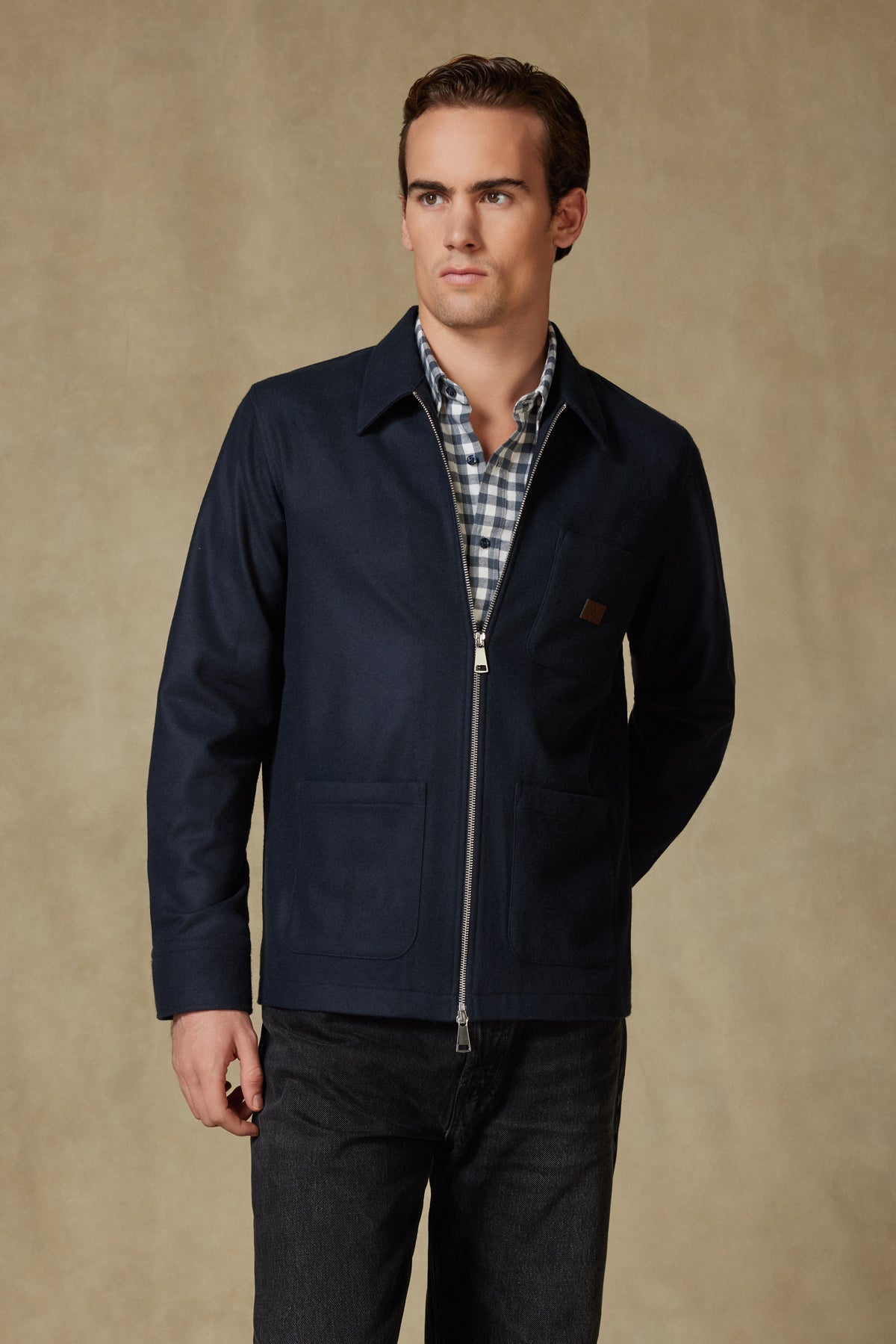 Abbate Monza Dokuma Yünlü Overshirt Fit Lacivert Klasik Yaka Erkek Düz Gömlek Ceket