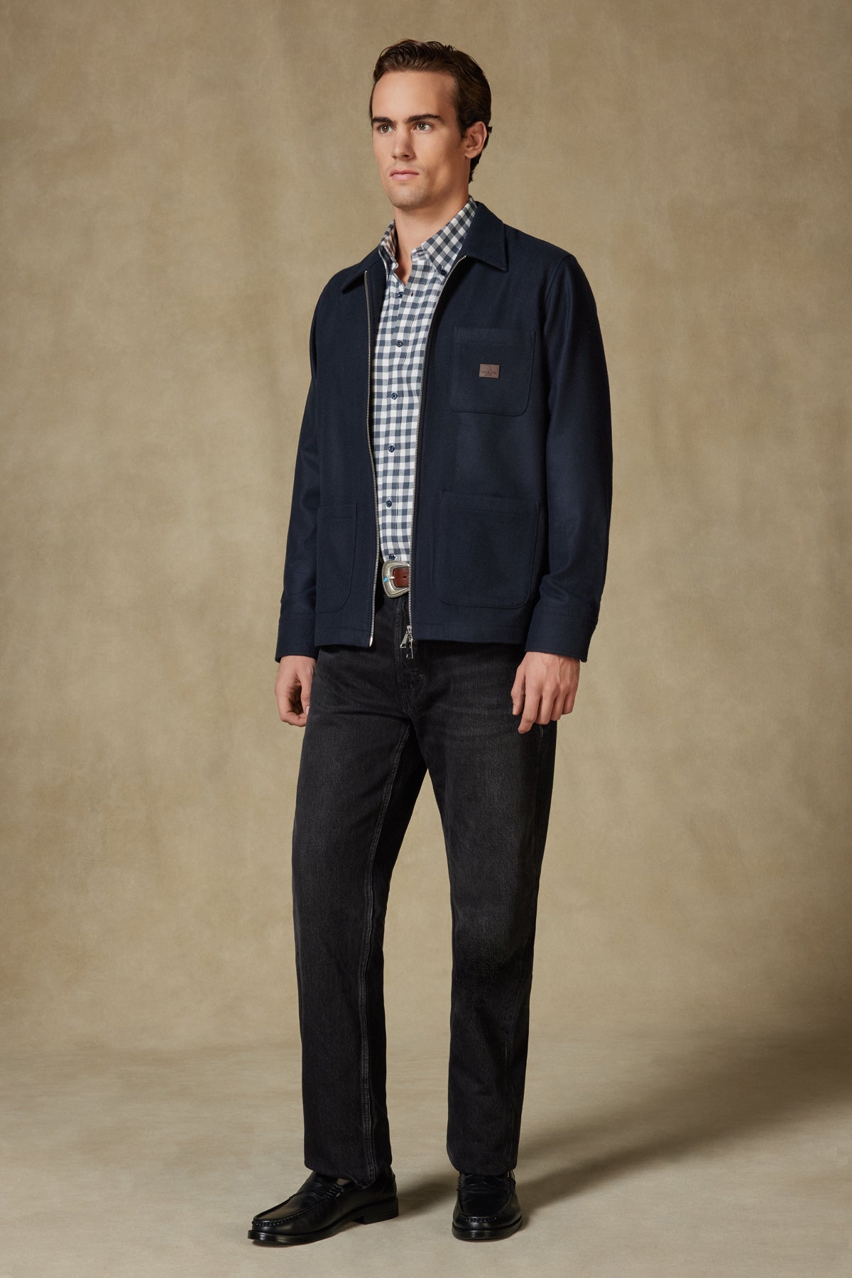 Abbate Monza Dokuma Yünlü Overshirt Fit Lacivert Klasik Yaka Erkek Düz Gömlek Ceket