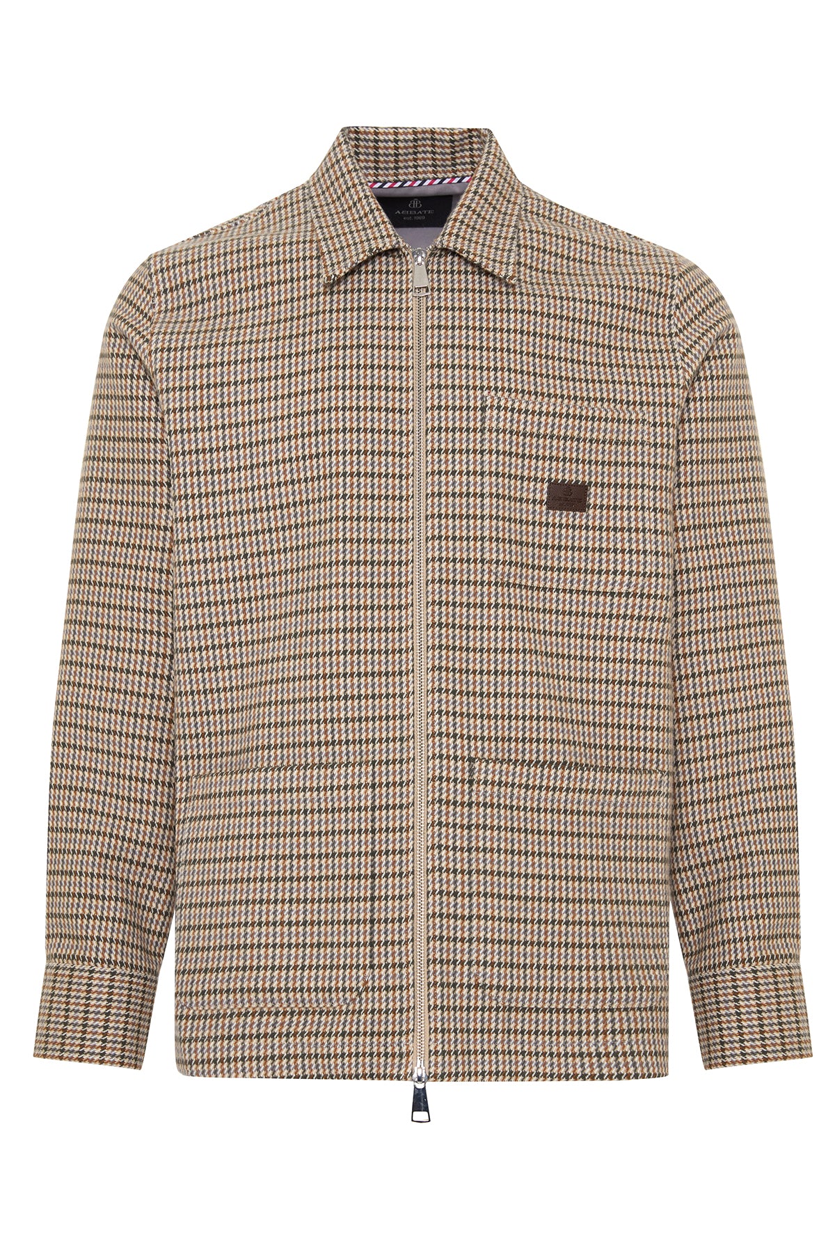 Abbate Monza Flanel %100 Pamuk Overshirt Fit Bej Klasik Yaka Erkek Desenli Gömlek Ceket