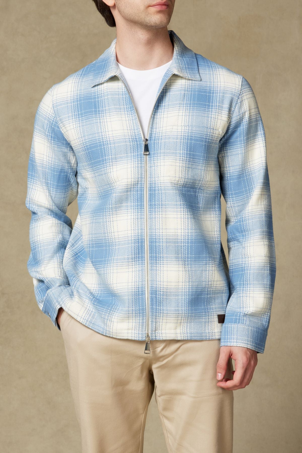 Abbate Prato Flanel Pamuklu Overshirt Fit Mavi Klasik Yaka Erkek Ekoseli Gömlek Ceket