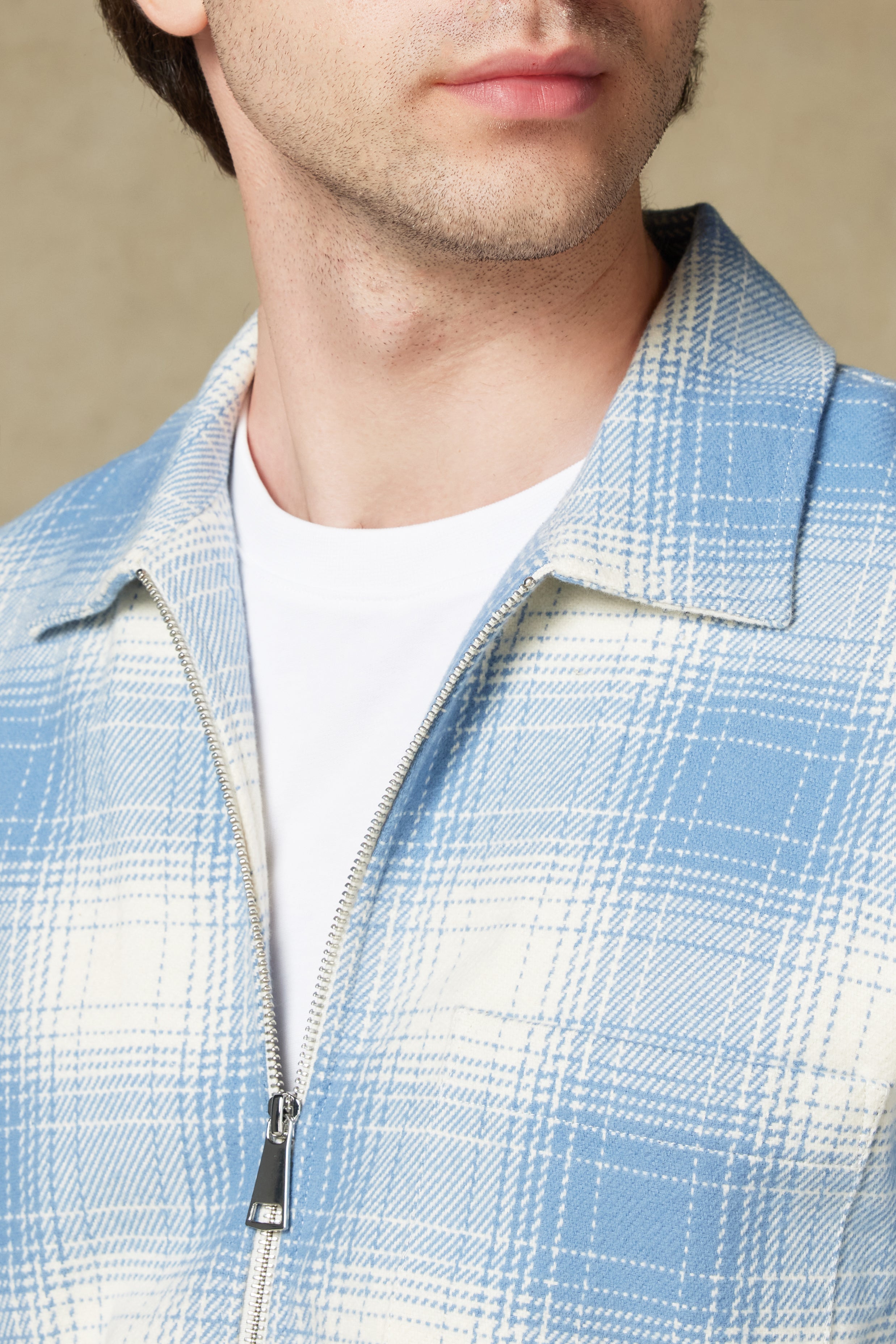 Abbate Prato Flanel Pamuklu Overshirt Fit Mavi Klasik Yaka Erkek Ekoseli Gömlek Ceket