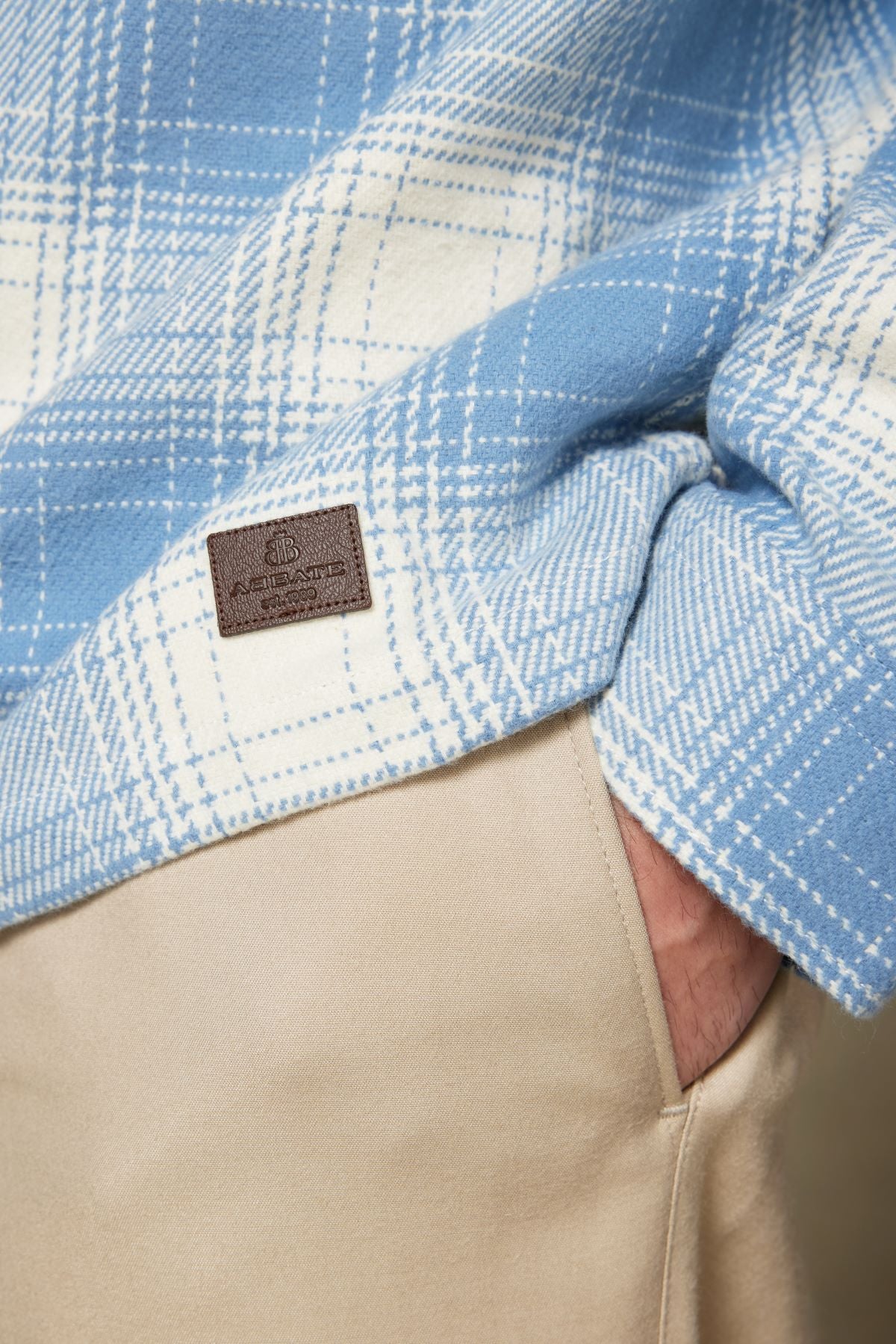 Abbate Prato Flanel Pamuklu Overshirt Fit Mavi Klasik Yaka Erkek Ekoseli Gömlek Ceket