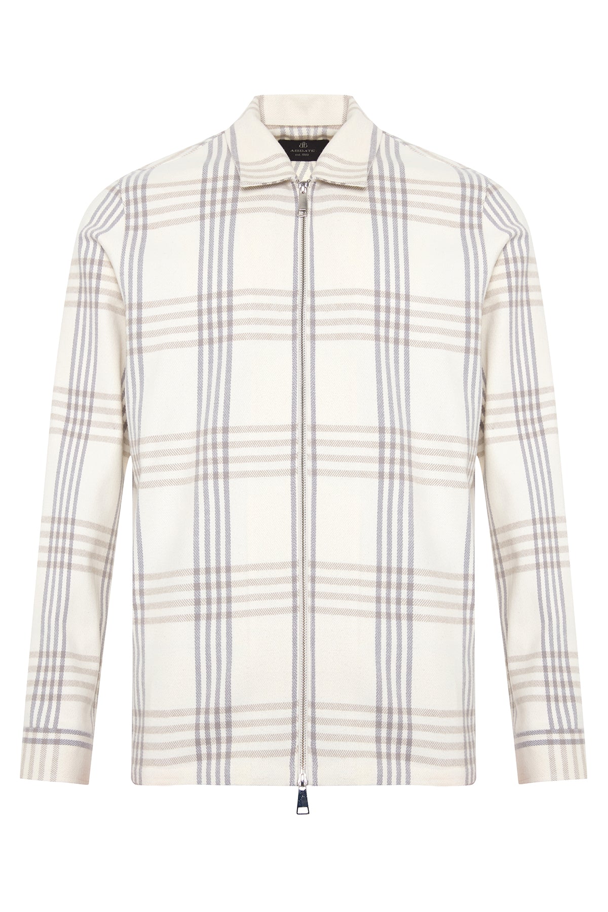 Abbate Prato Flanel Pamuklu Overshirt Fit Ekru Klasik Yaka Erkek Ekoseli Gömlek Ceket