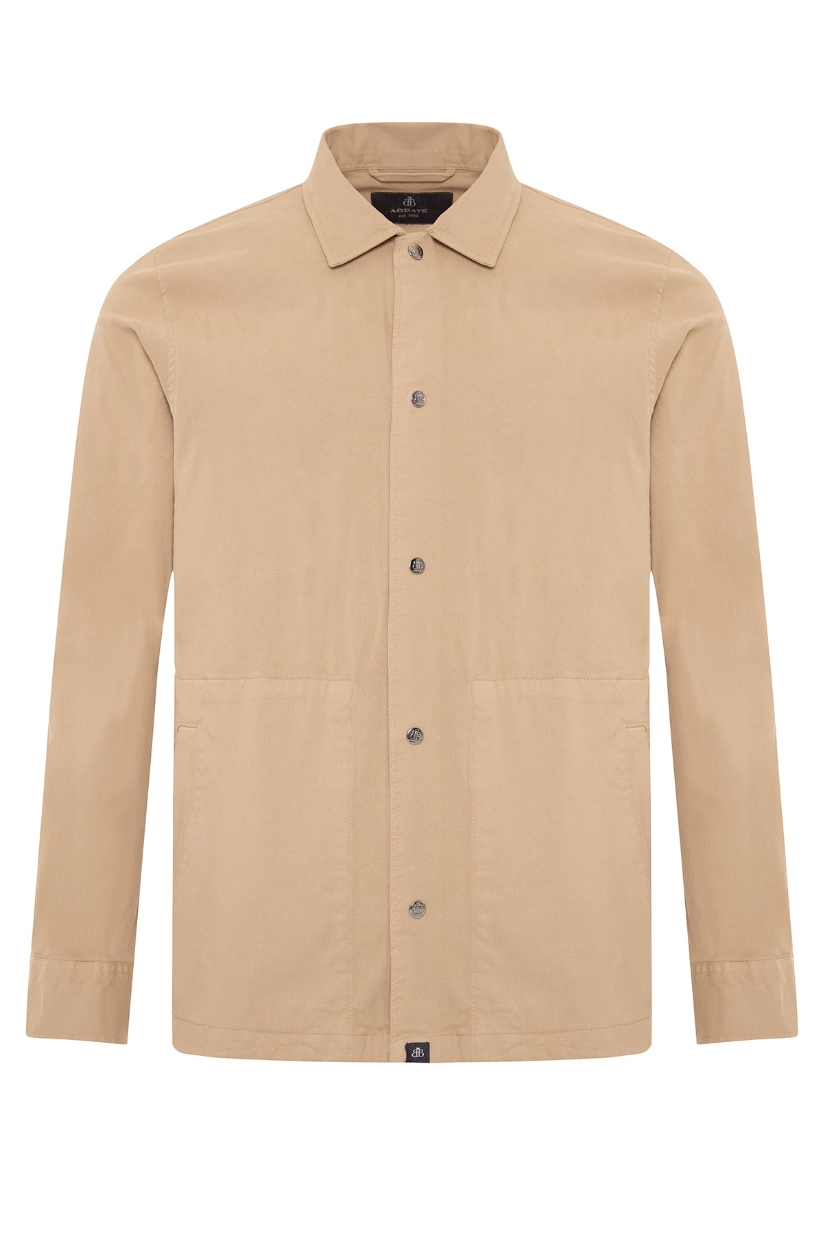 Abbate Renato Dokuma Polyamid Karışımlı Overshirt Fit Bej Klasik Yaka Erkek Düz Gömlek Ceket