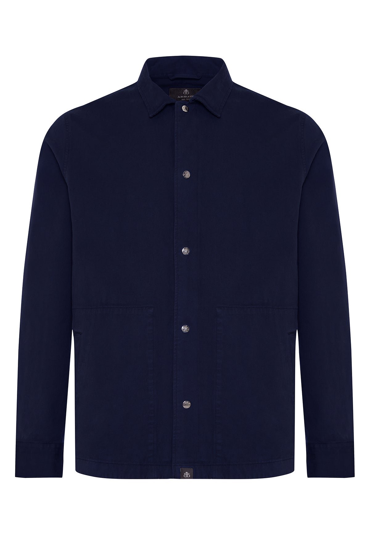 Abbate Renato Dokuma Polyamid Karışımlı Overshirt Fit Lacivert Klasik Yaka Erkek Düz Gömlek Ceket
