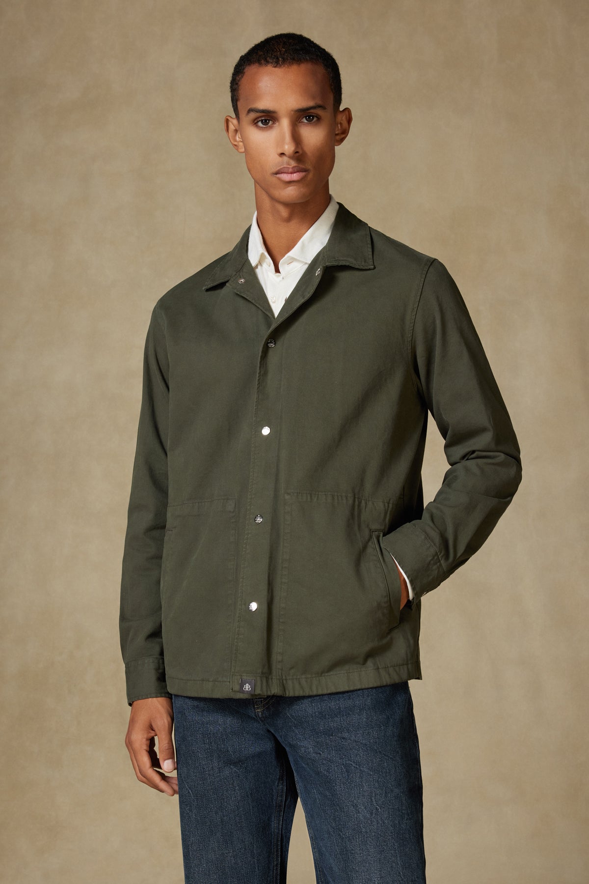 Abbate Renato Dokuma Polyamid Karışımlı Overshirt Fit Haki Klasik Yaka Erkek Düz Gömlek Ceket