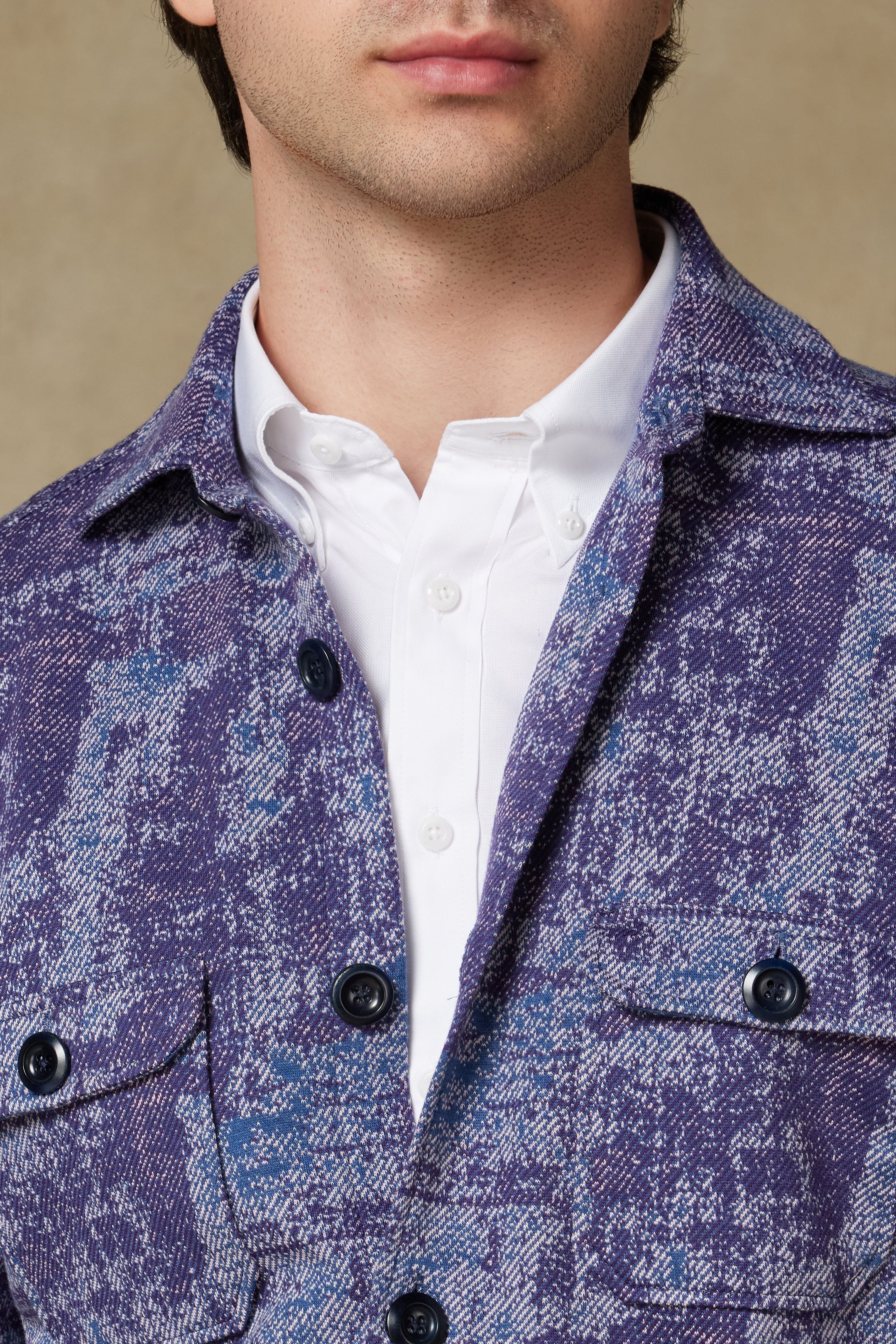 Abbate Legend Örme Kumaş Viskon Karışımlı Overshirt Fit Mürdüm Klasik Yaka Erkek Desenli Gömlek Ceket