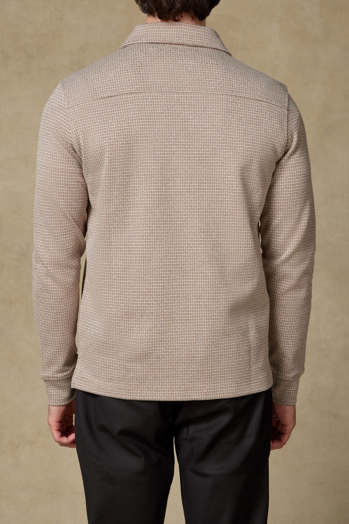 Abbate Milo Örme Kumaş Pamuklu Modern Fit Kahverengi Polo Yaka Erkek Desenli Sweatshirt