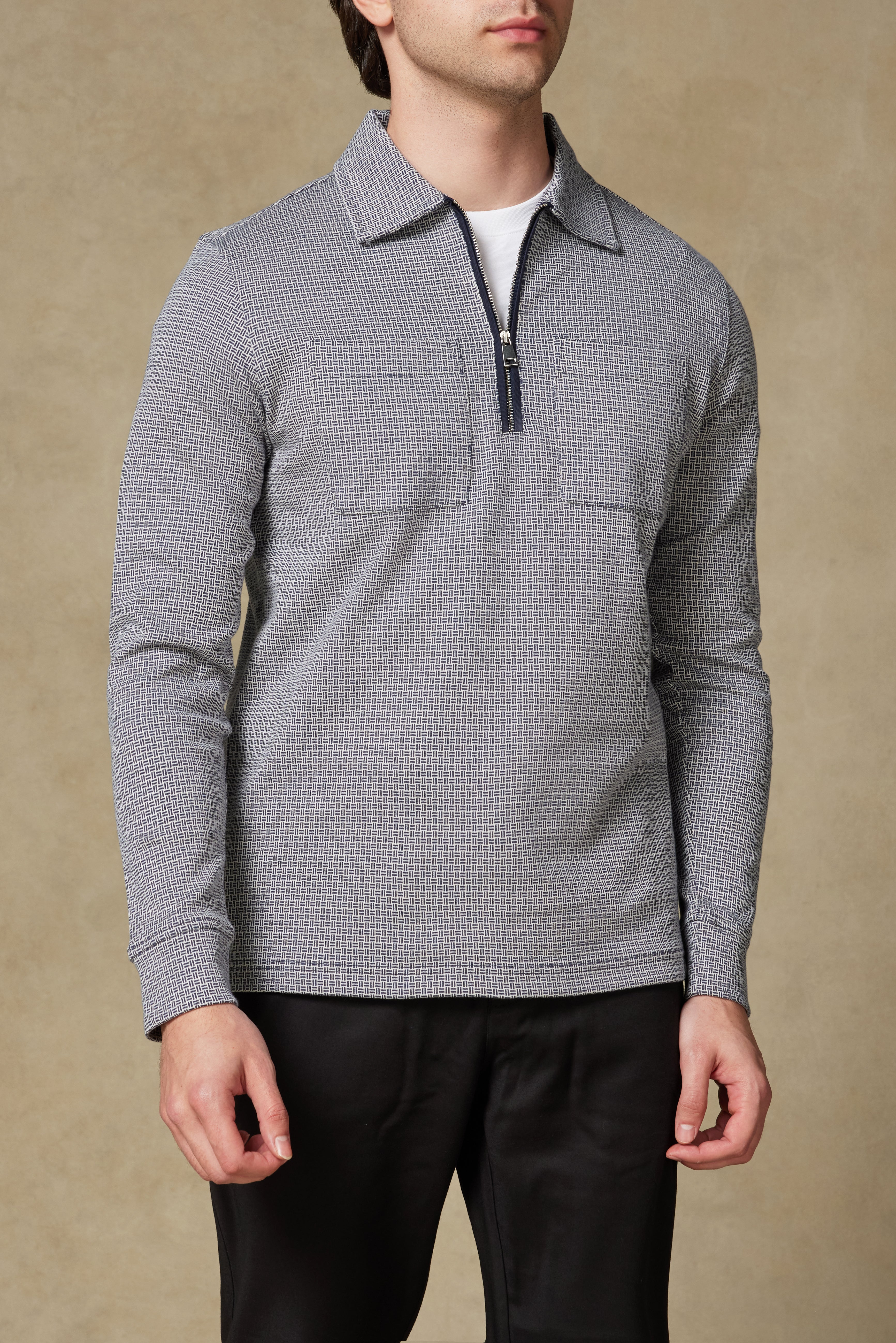 Abbate Milo Örme Kumaş Pamuklu Modern Fit Lacivert Polo Yaka Erkek Desenli Sweatshirt