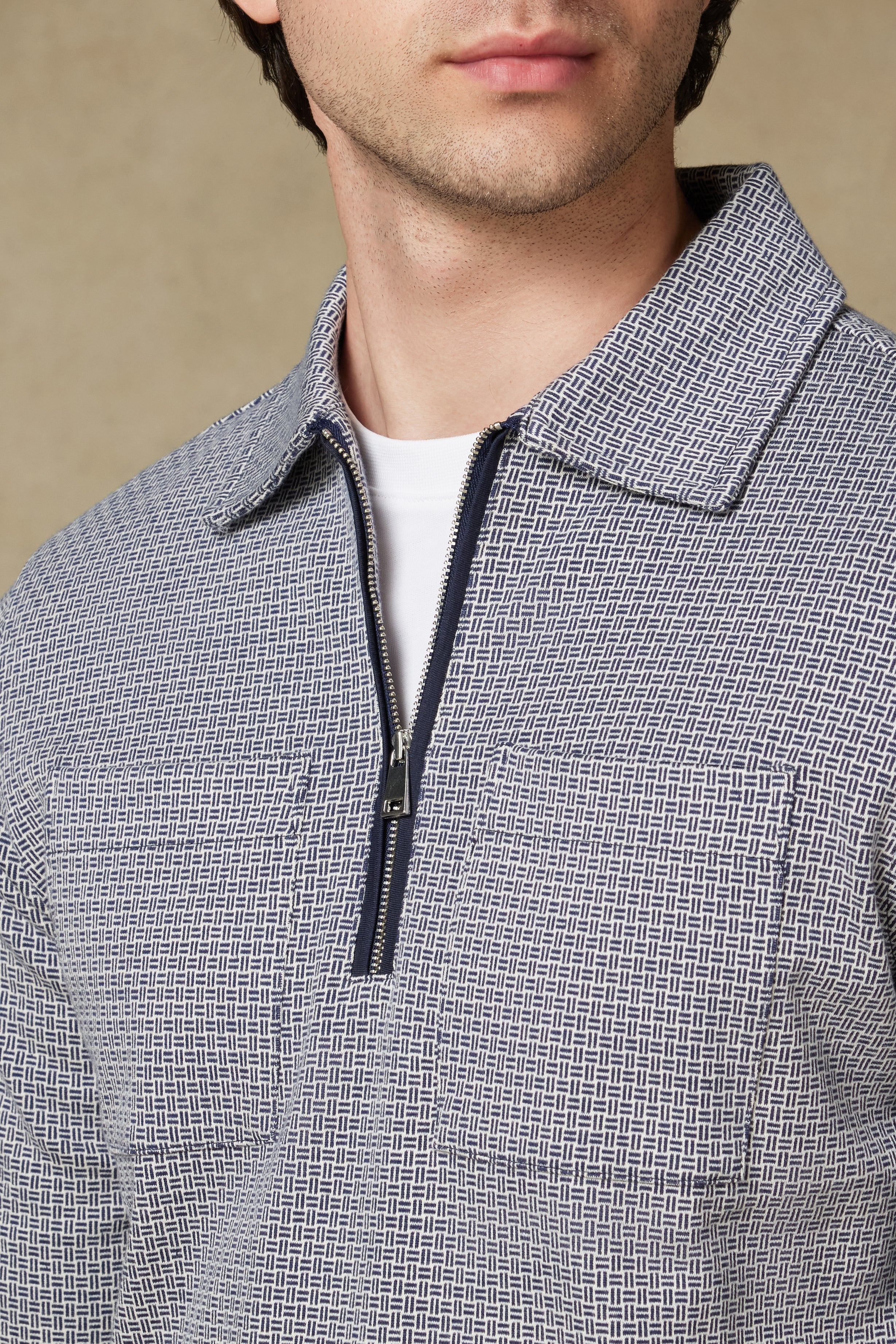 Abbate Milo Örme Kumaş Pamuklu Modern Fit Lacivert Polo Yaka Erkek Desenli Sweatshirt