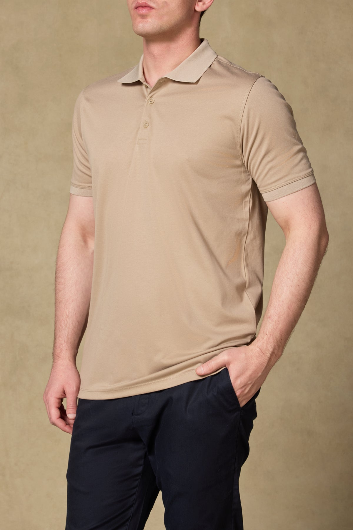 Abbate Bivo Merserize Pamuklu Modern Fit Koyu Bej Polo Yaka Erkek Düz Polo Shirt