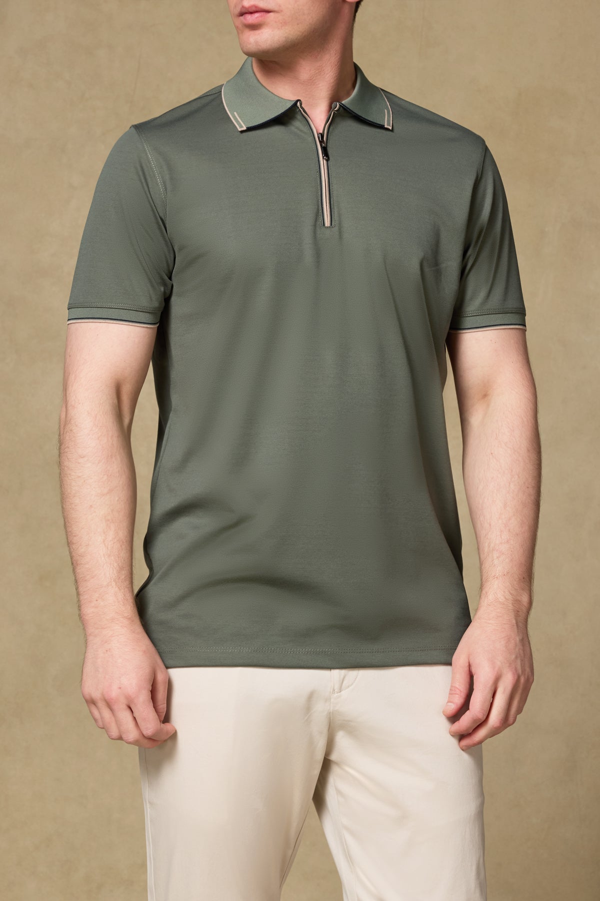 Abbate Nero Merserize Pamuklu Modern Fit Haki Polo Yaka Erkek Düz Polo Shirt