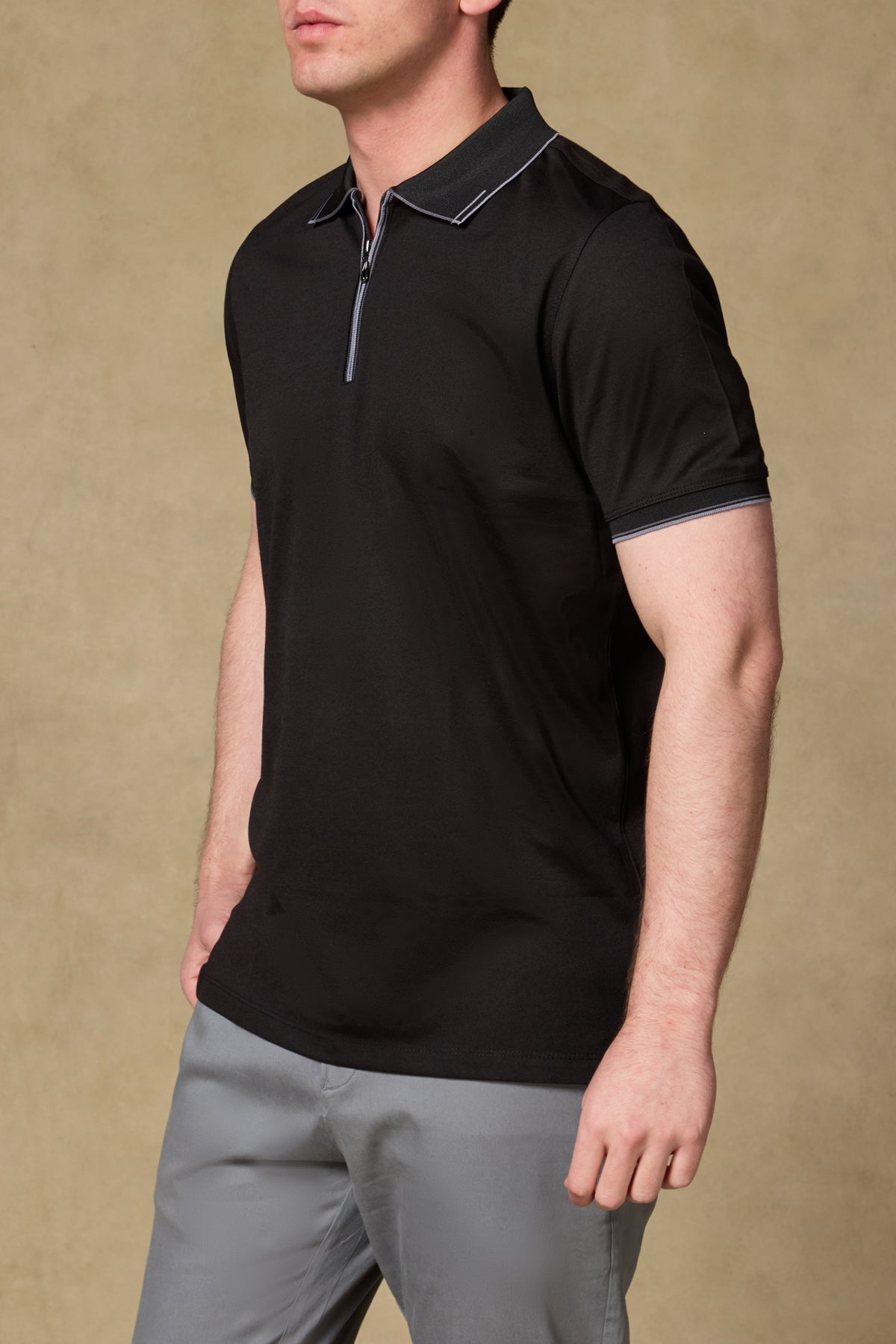 Abbate Nero Merserize Pamuklu Modern Fit Siyah Polo Yaka Erkek Düz Polo Shirt