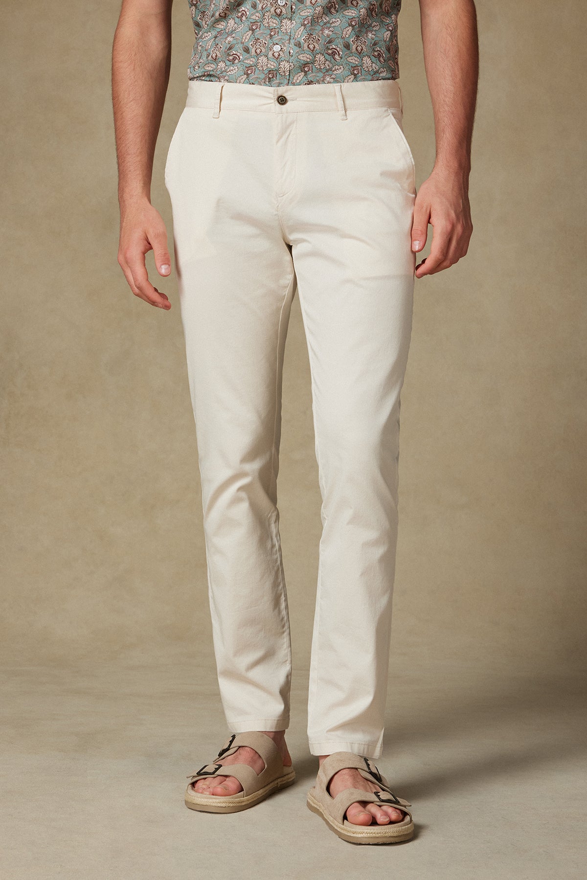 Abbate Chino Twill Pamuk Karışımlı Regular Fit Krem Erkek Düz Pantolon