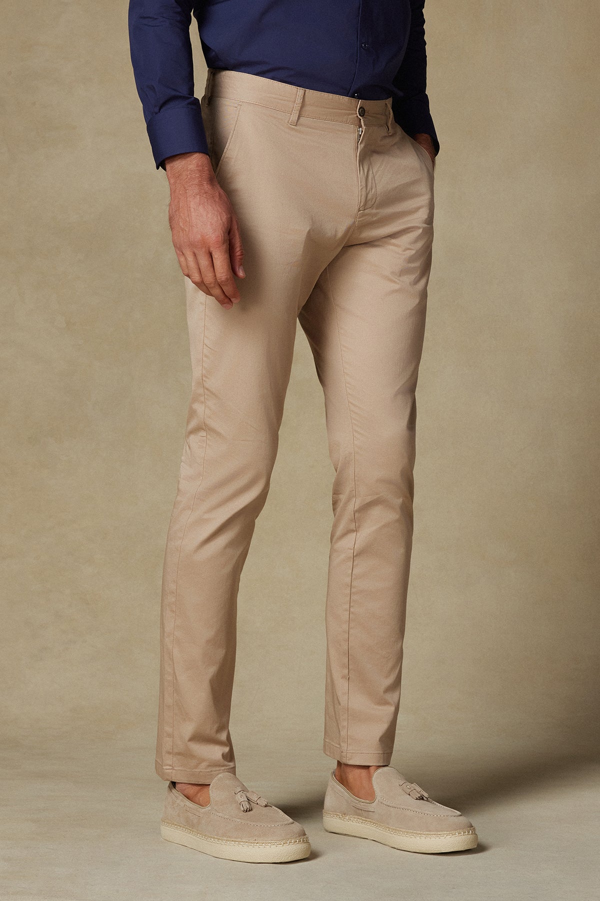 Abbate Chino Twill Pamuk Karışımlı Regular Fit Bej Erkek Düz Pantolon