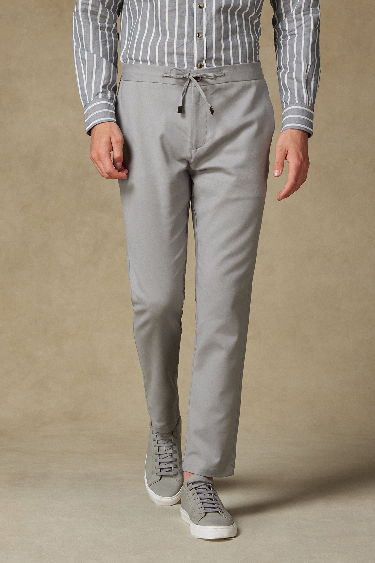 Abbate Soft Dokuma Pamuk Karışımlı Tailored Fit Gri Erkek Düz Pantolon