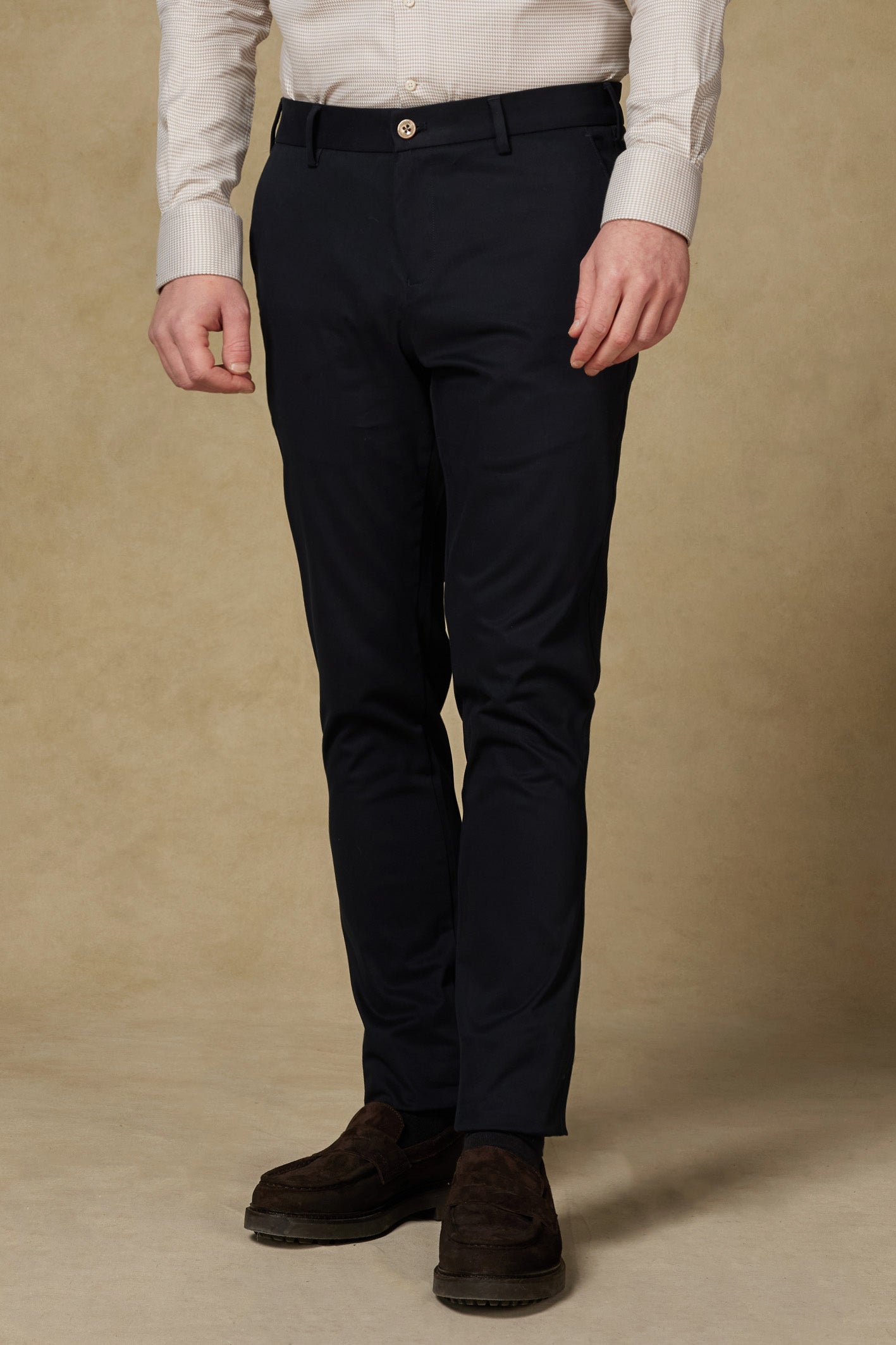 Abbate Prime Chino Poplin Stretch Pamuk Karışımlı Modern Fit Lacivert Erkek Düz Pantolon