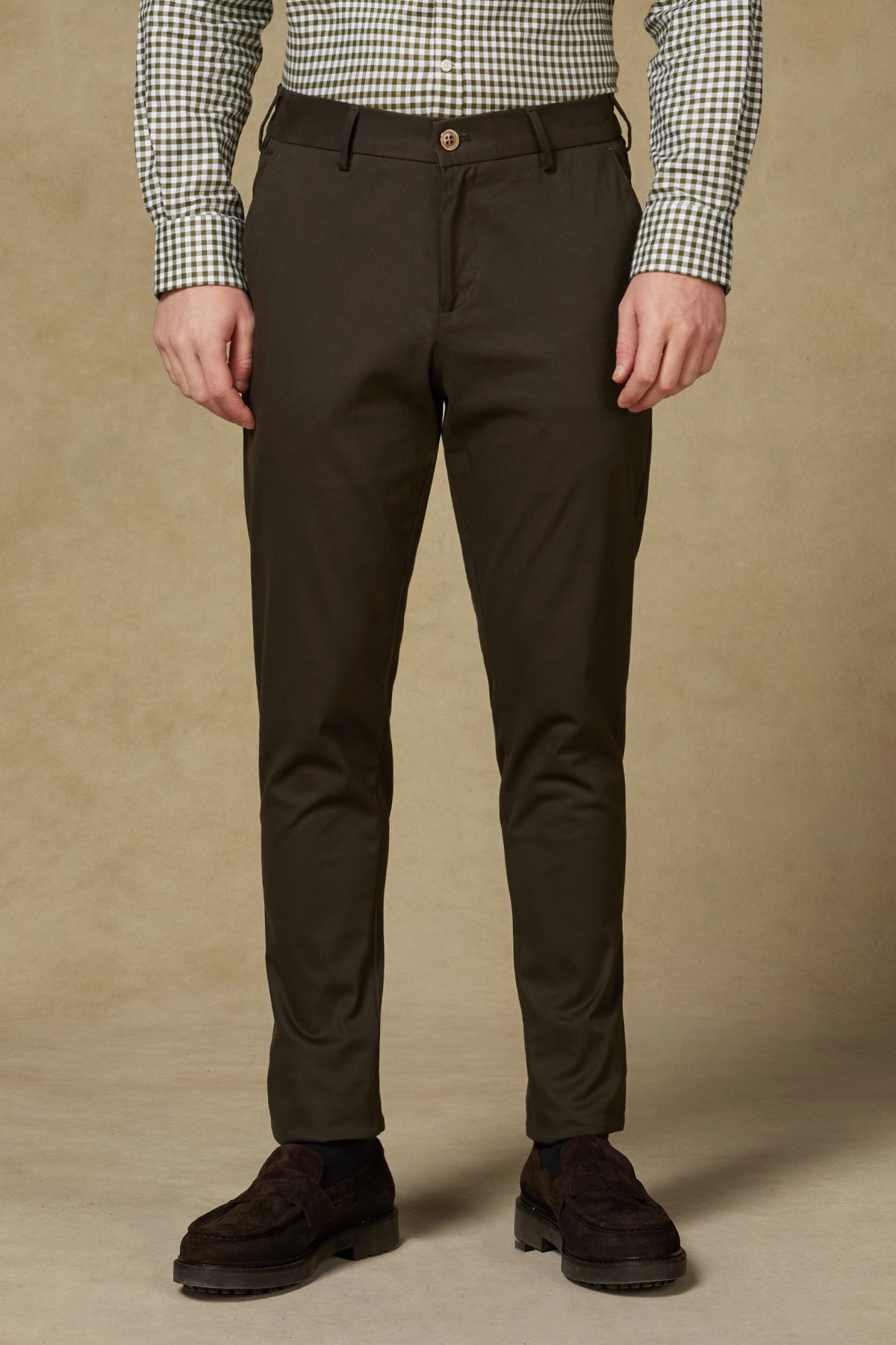 Abbate Prime Chino Poplin Stretch Pamuk Karışımlı Modern Fit Haki Erkek Düz Pantolon