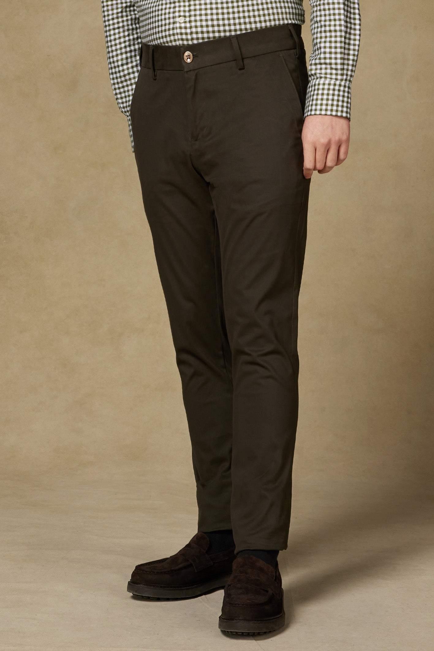 Abbate Prime Chino Poplin Stretch Pamuk Karışımlı Modern Fit Haki Erkek Düz Pantolon