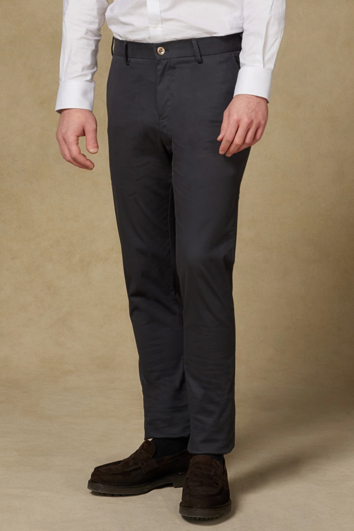 Abbate Prime Chino Poplin Stretch Pamuk Karışımlı Modern Fit Antrasit Erkek Düz Pantolon