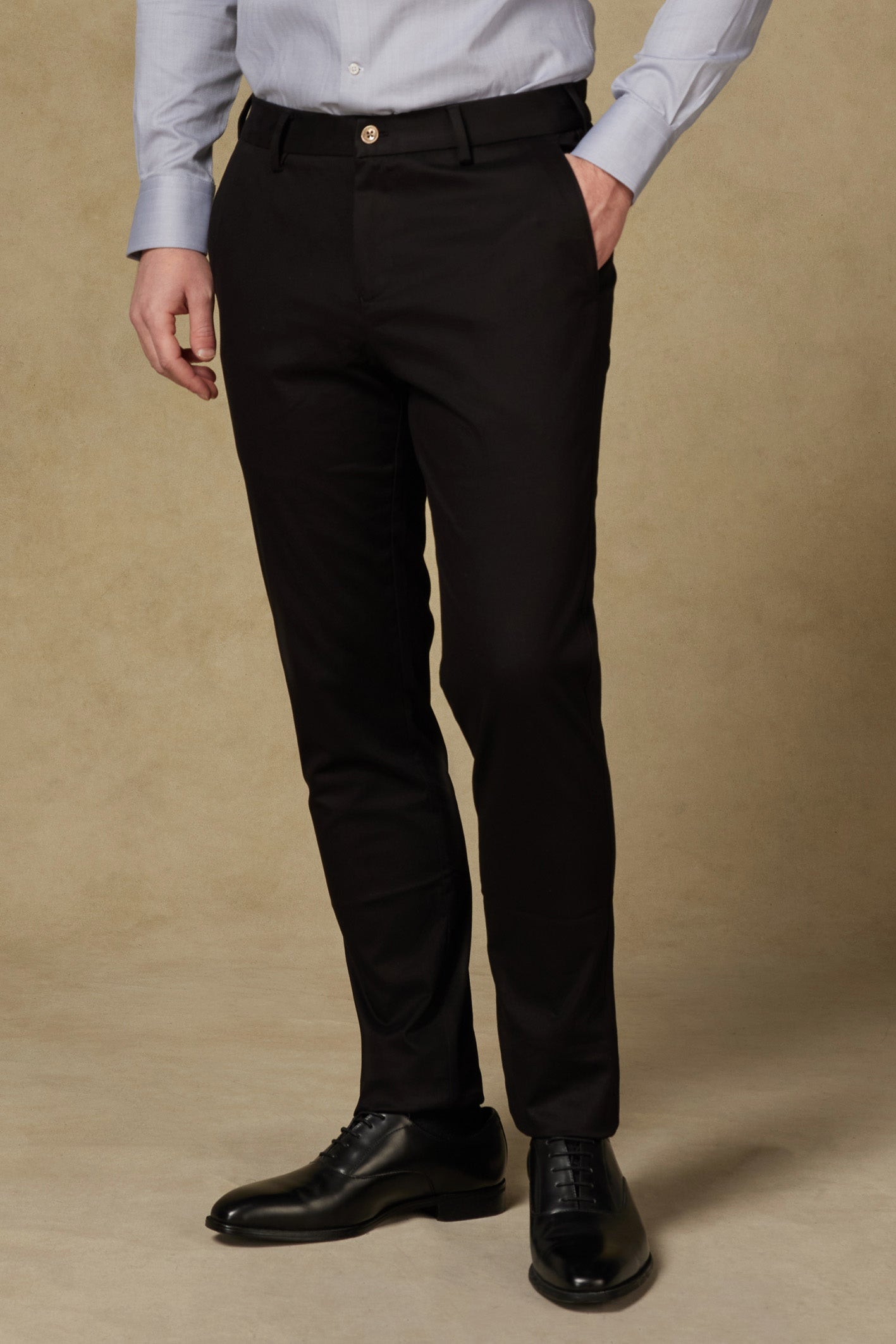 Abbate Prime Chino Poplin Stretch Pamuk Karışımlı Modern Fit Siyah Erkek Düz Pantolon