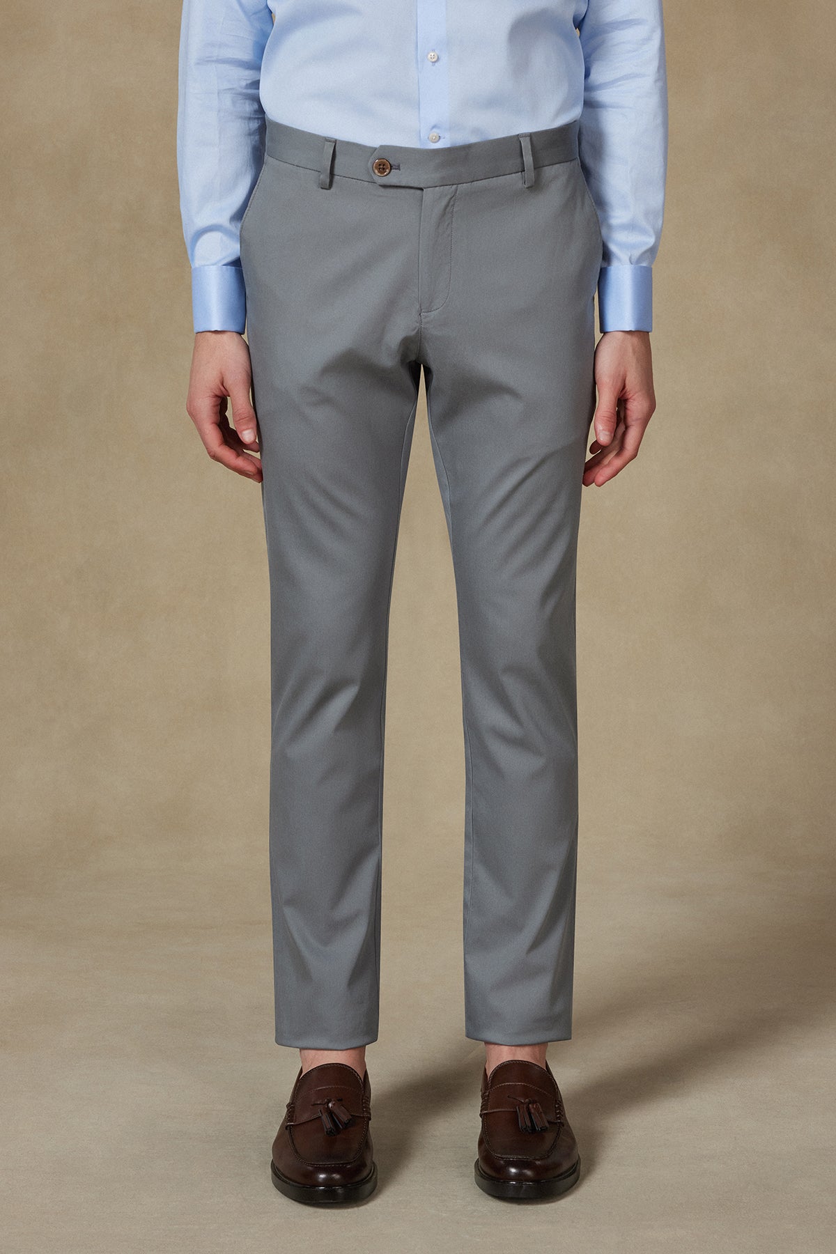 Abbate Summer Dokuma Liyosel Karışımlı Modern Fit Gri Erkek Düz Pantolon