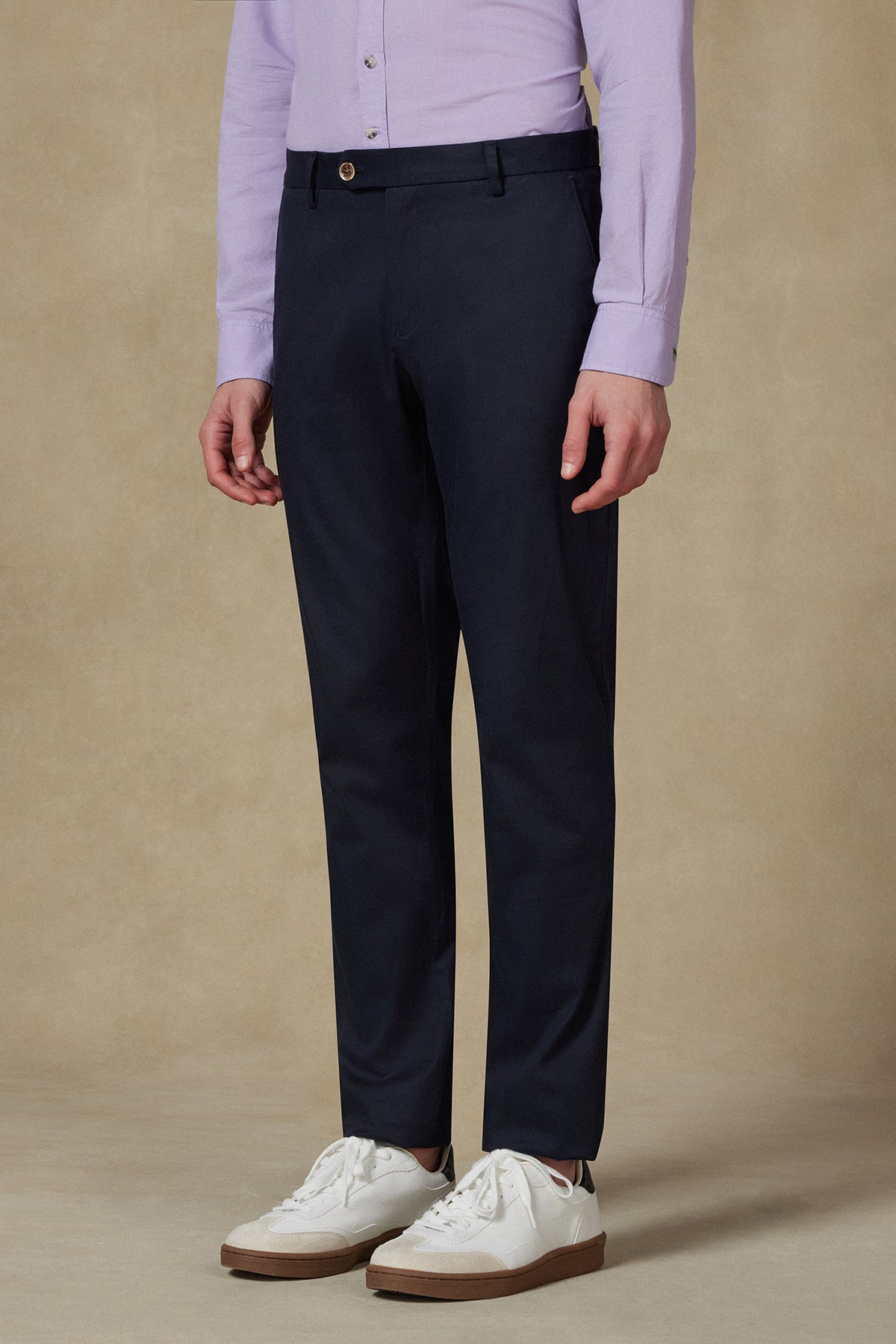 Abbate Summer Dokuma Liyosel Karışımlı Modern Fit Lacivert Erkek Düz Pantolon