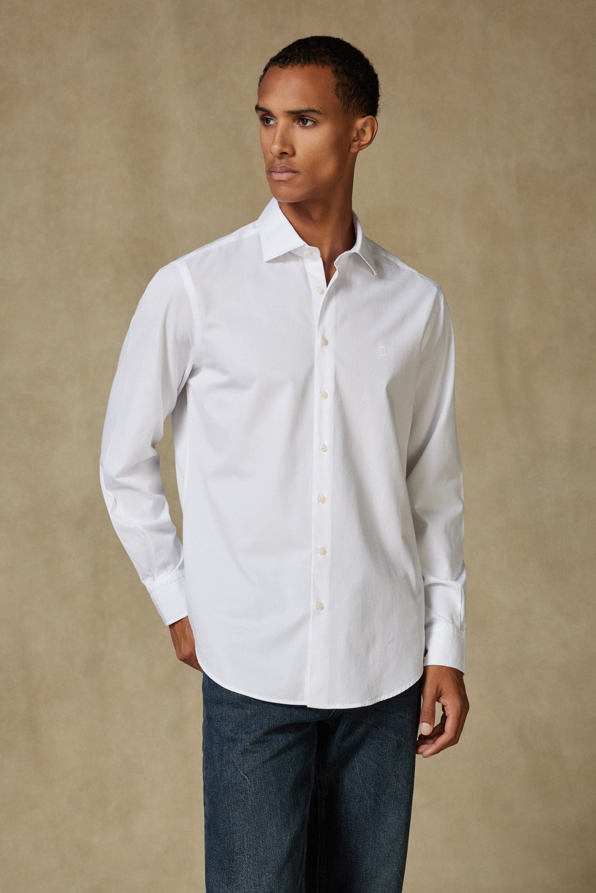 Abbate Piero Gabardin Pamuklu Comfort Fit Beyaz Klasik Yaka Erkek Düz Gömlek