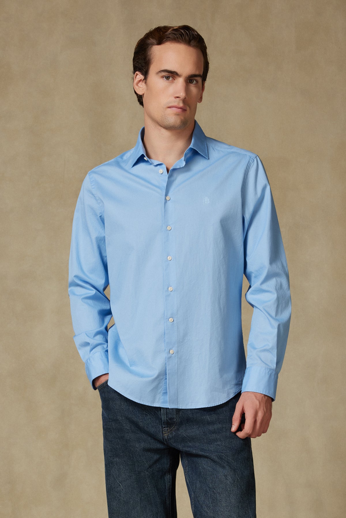 Abbate Piero Gabardin Pamuklu Comfort Fit Açık Mavi Klasik Yaka Erkek Düz Gömlek