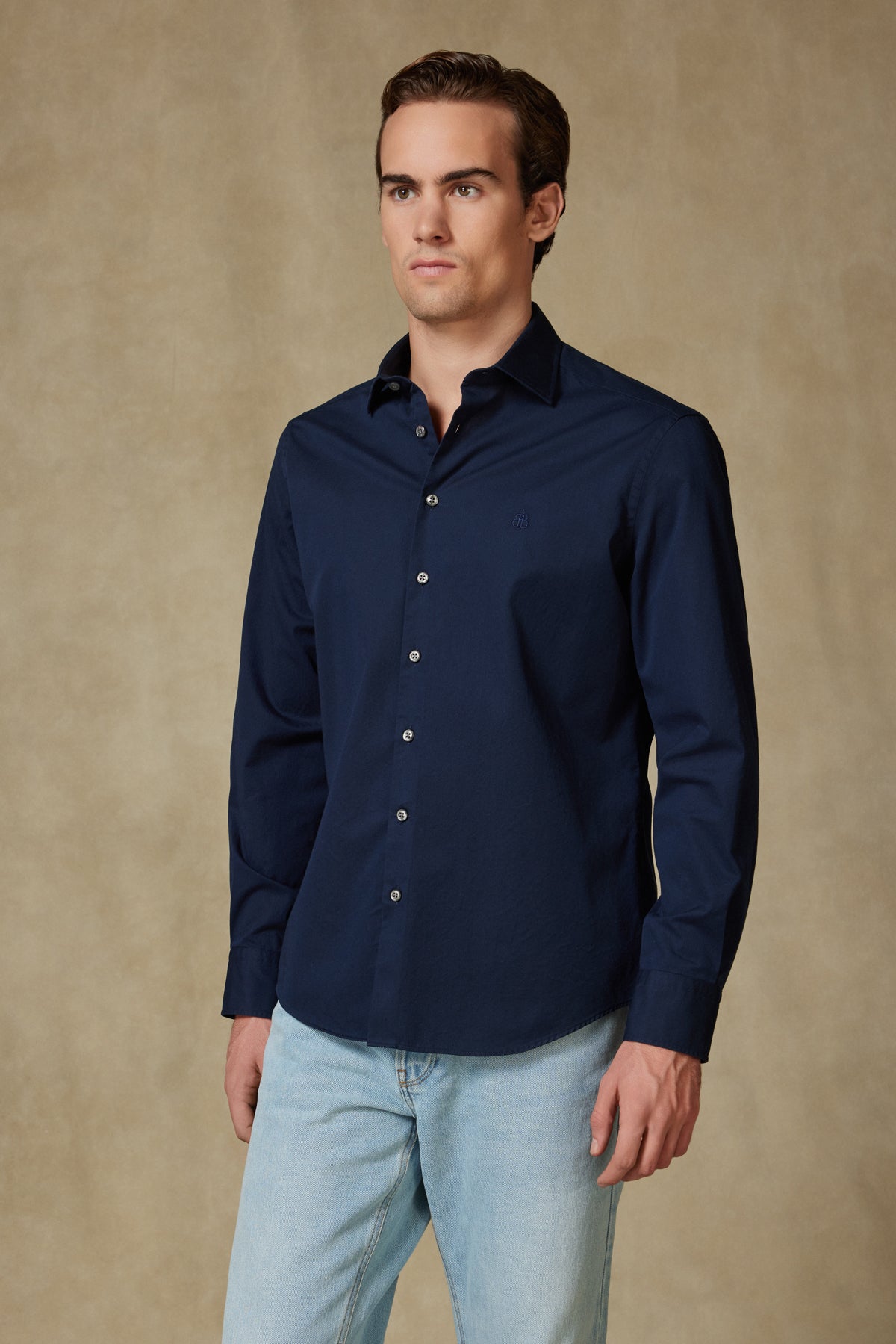 Abbate Piero Gabardin Pamuklu Comfort Fit Lacivert Klasik Yaka Erkek Düz Gömlek