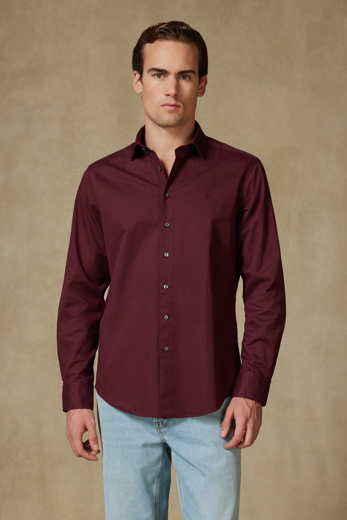 Abbate Piero Gabardin %100 Pamuk Comfort Fit Bordo Klasik Yaka Erkek Düz Gömlek