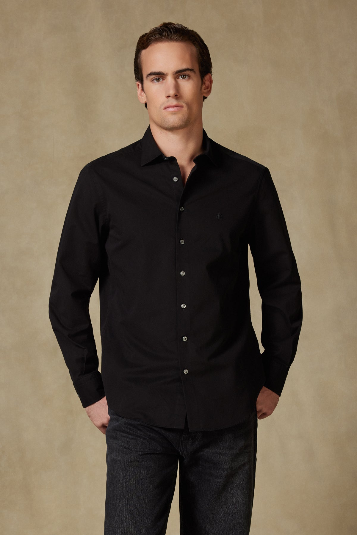 Abbate Piero Gabardin Pamuklu Comfort Fit Siyah Klasik Yaka Erkek Düz Gömlek