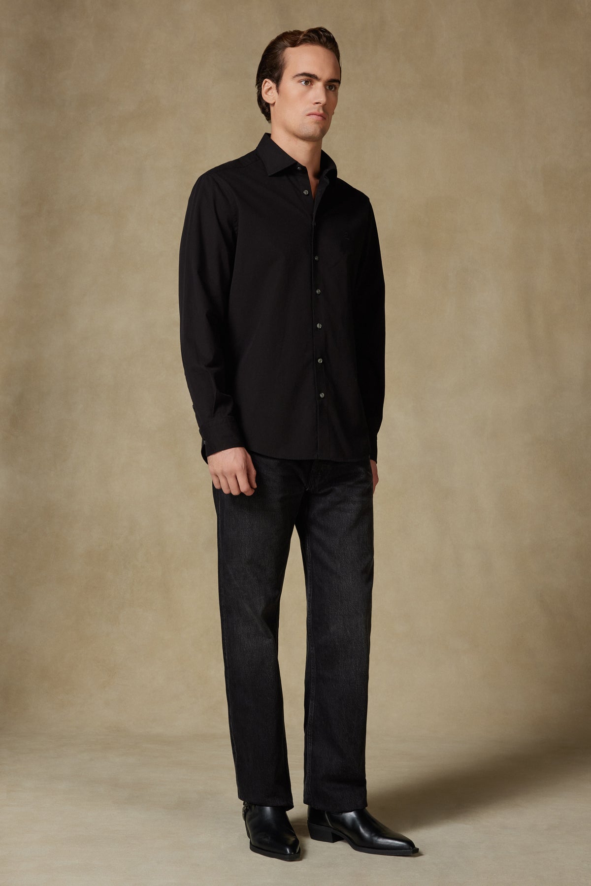 Abbate Piero Gabardin Pamuklu Comfort Fit Siyah Klasik Yaka Erkek Düz Gömlek