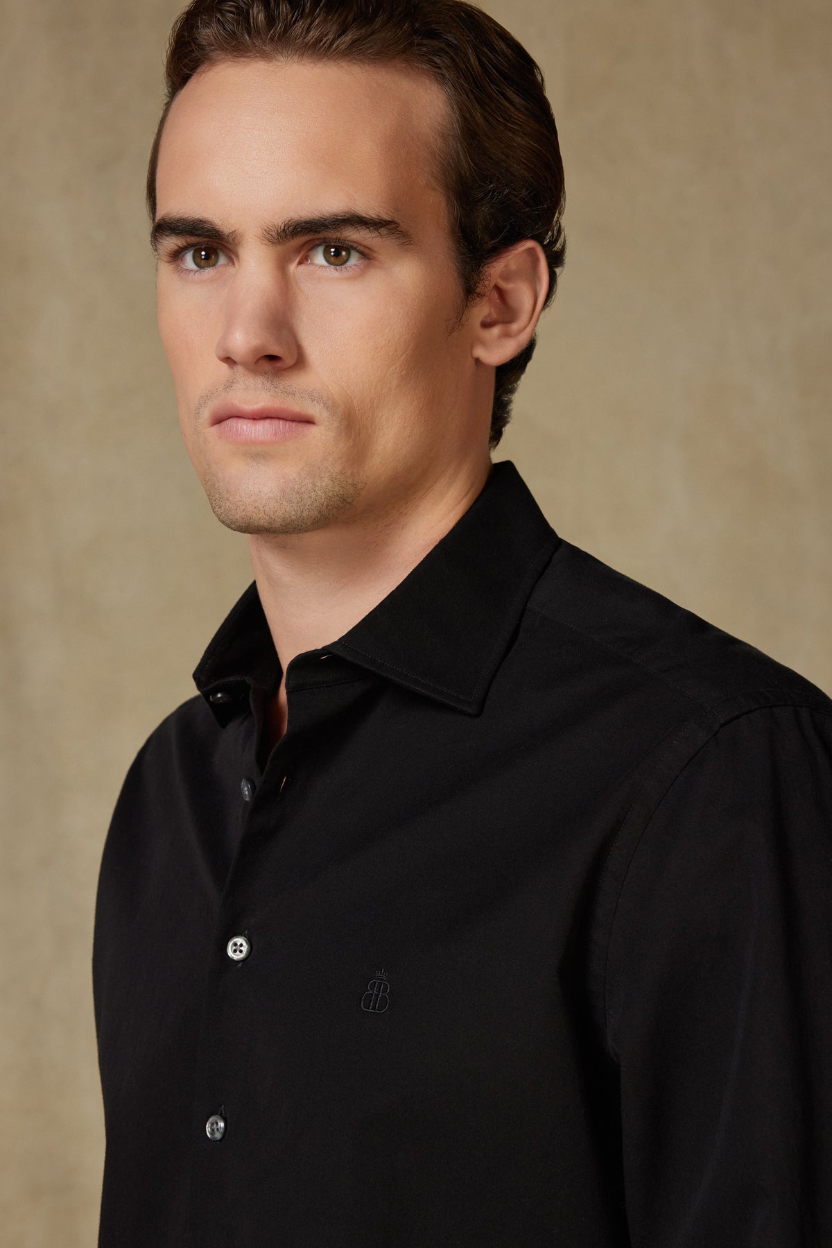 Abbate Piero Gabardin Pamuklu Comfort Fit Siyah Klasik Yaka Erkek Düz Gömlek