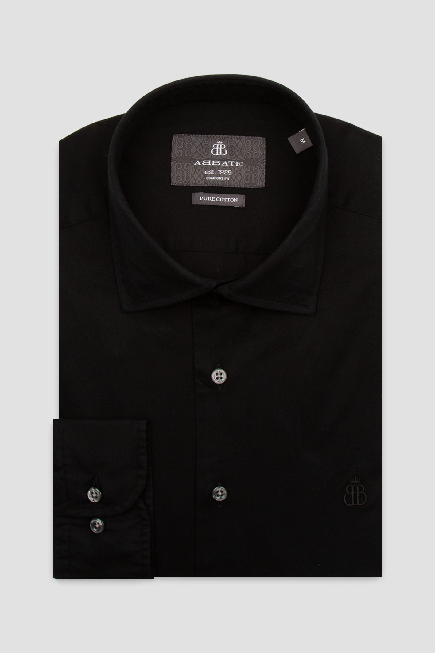 Abbate Piero Gabardin Pamuklu Comfort Fit Siyah Klasik Yaka Erkek Düz Gömlek