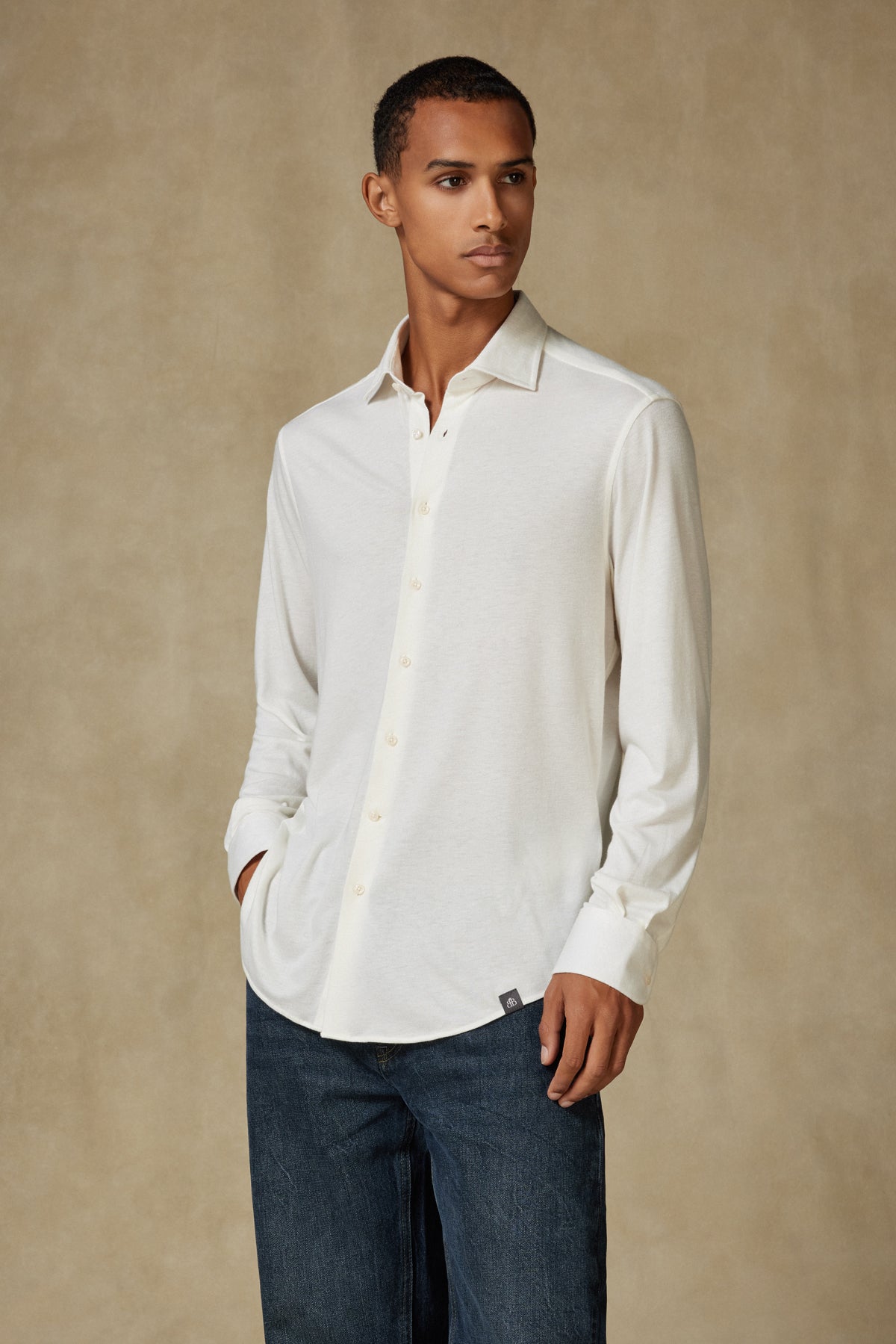 Abbate Lorenzo Jersey Viskon Karışımlı Comfort Fit Ekru Klasik Yaka Erkek Düz Gömlek