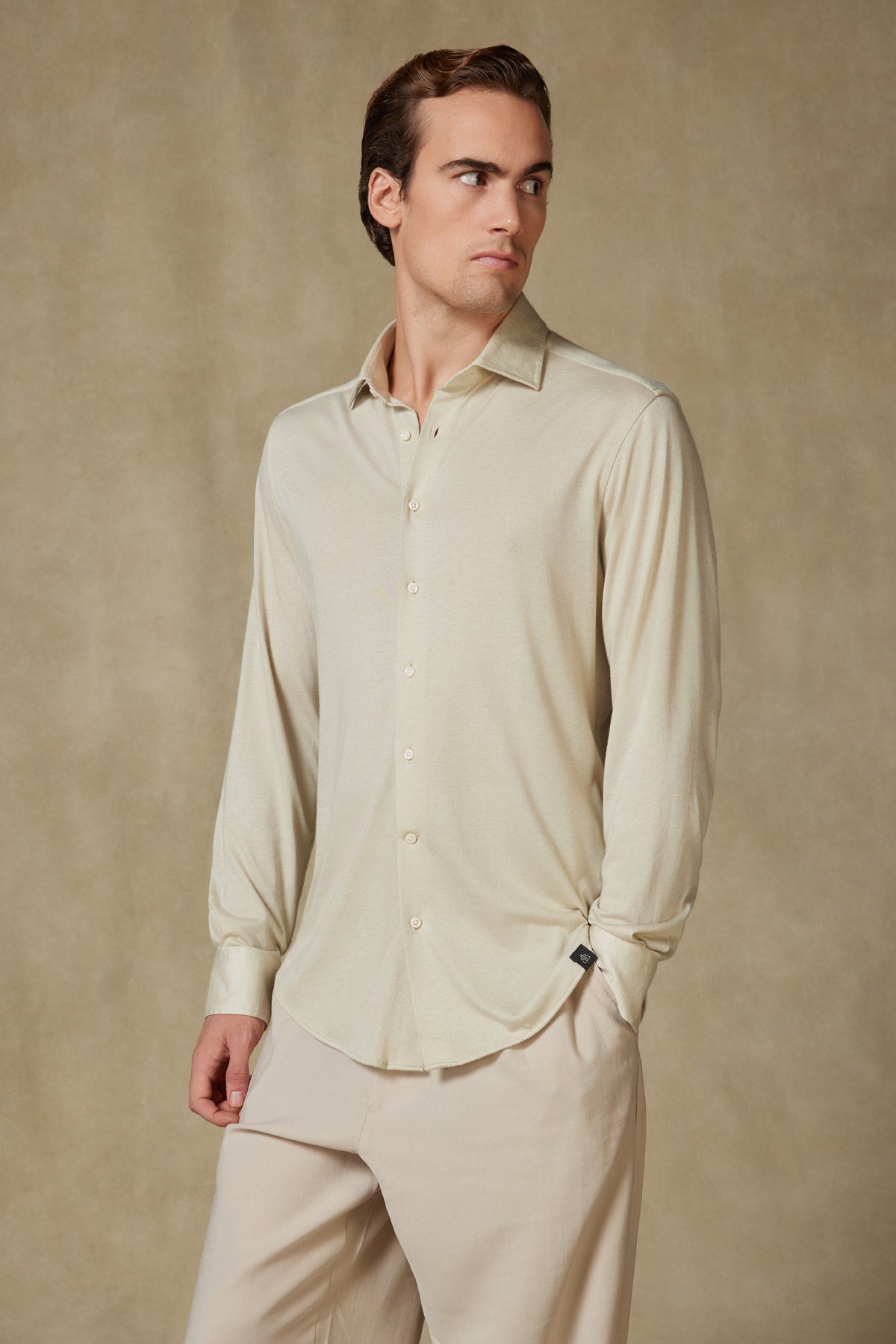 Abbate Lorenzo Jersey Viskon Karışımlı Comfort Fit Sarı Klasik Yaka Erkek Düz Gömlek