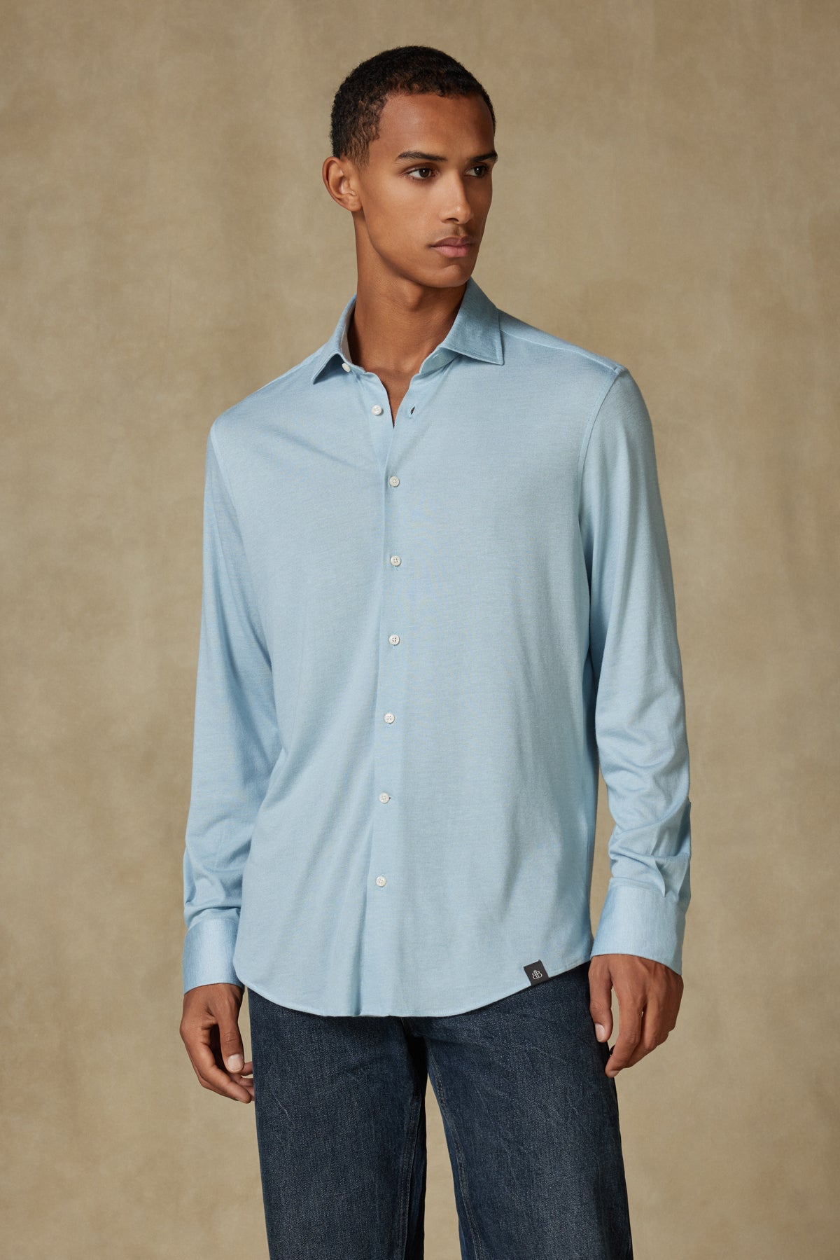 Abbate Lorenzo Jersey Viskon Karışımlı Comfort Fit Mavi Klasik Yaka Erkek Düz Gömlek