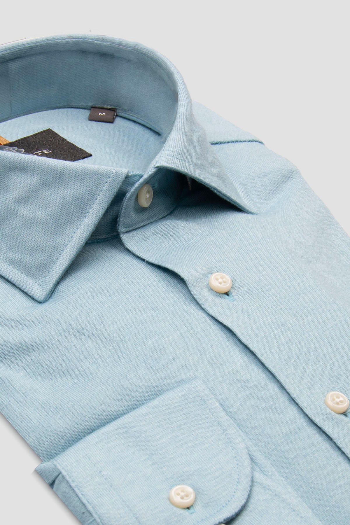 Abbate Lorenzo Jersey Viskon Karışımlı Comfort Fit Mavi Klasik Yaka Erkek Düz Gömlek