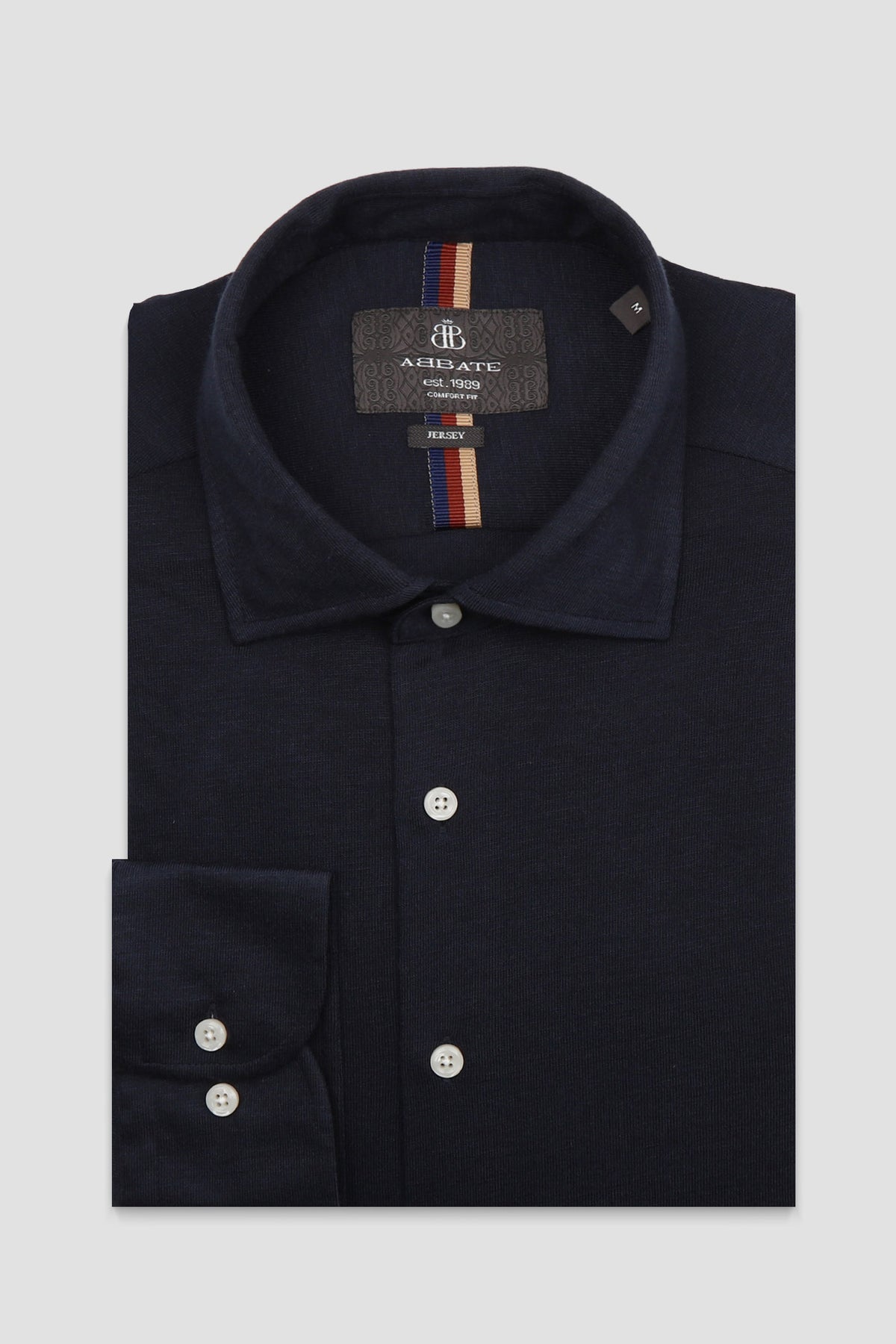 Abbate Lorenzo Jersey Viskon Karışımlı Comfort Fit Lacivert Klasik Yaka Erkek Düz Gömlek