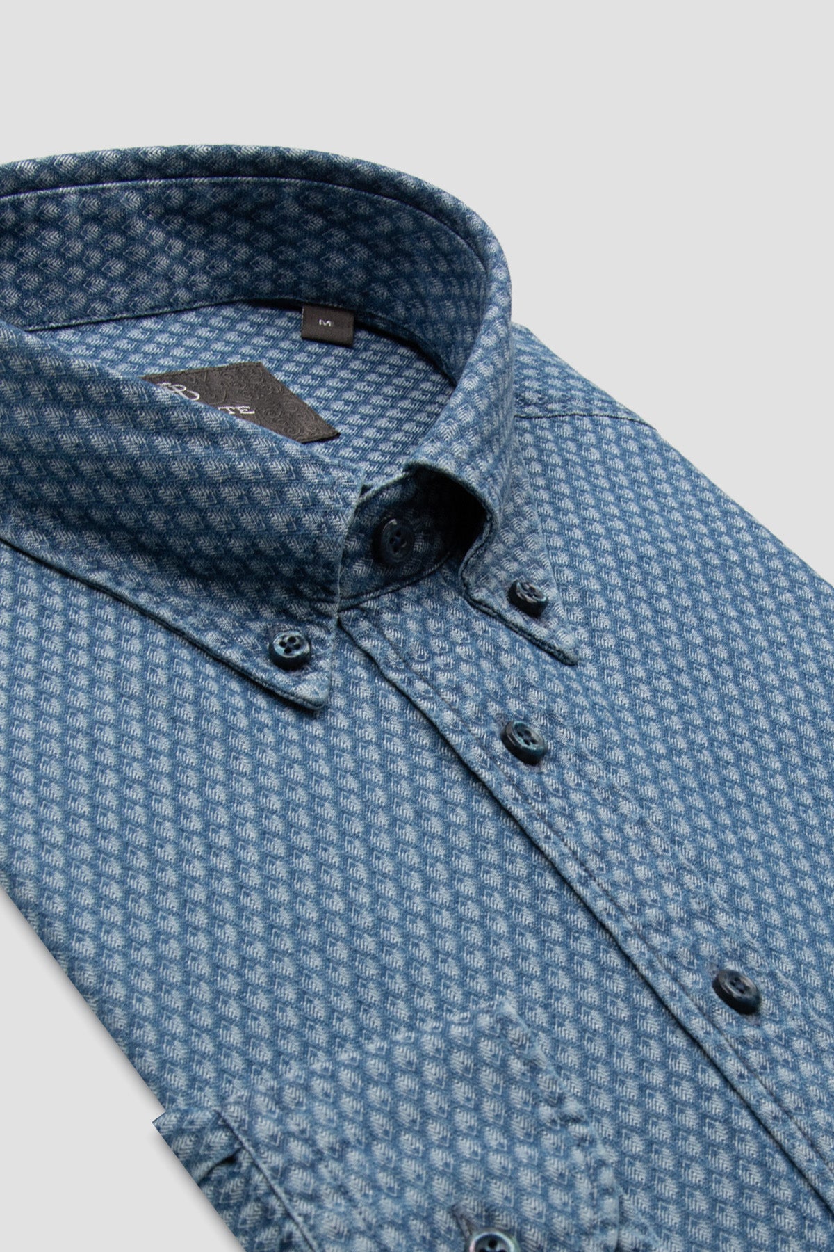 Abbate Natte Denim Pamuklu Comfort Fit Açık Mavi Düğmeli Yaka Erkek Desenli Gömlek