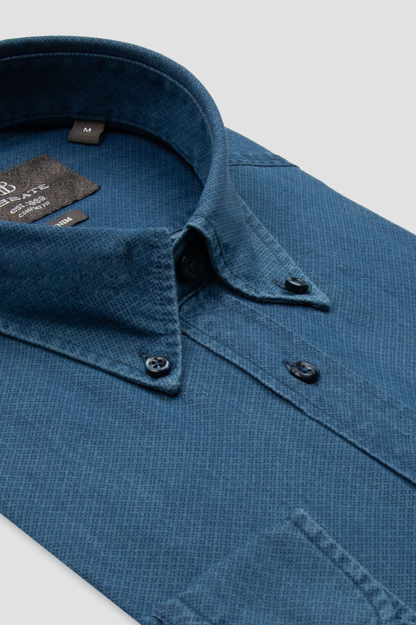 Abbate Natte Denim Pamuklu Comfort Fit Lacivert Düğmeli Yaka Erkek Düz Gömlek