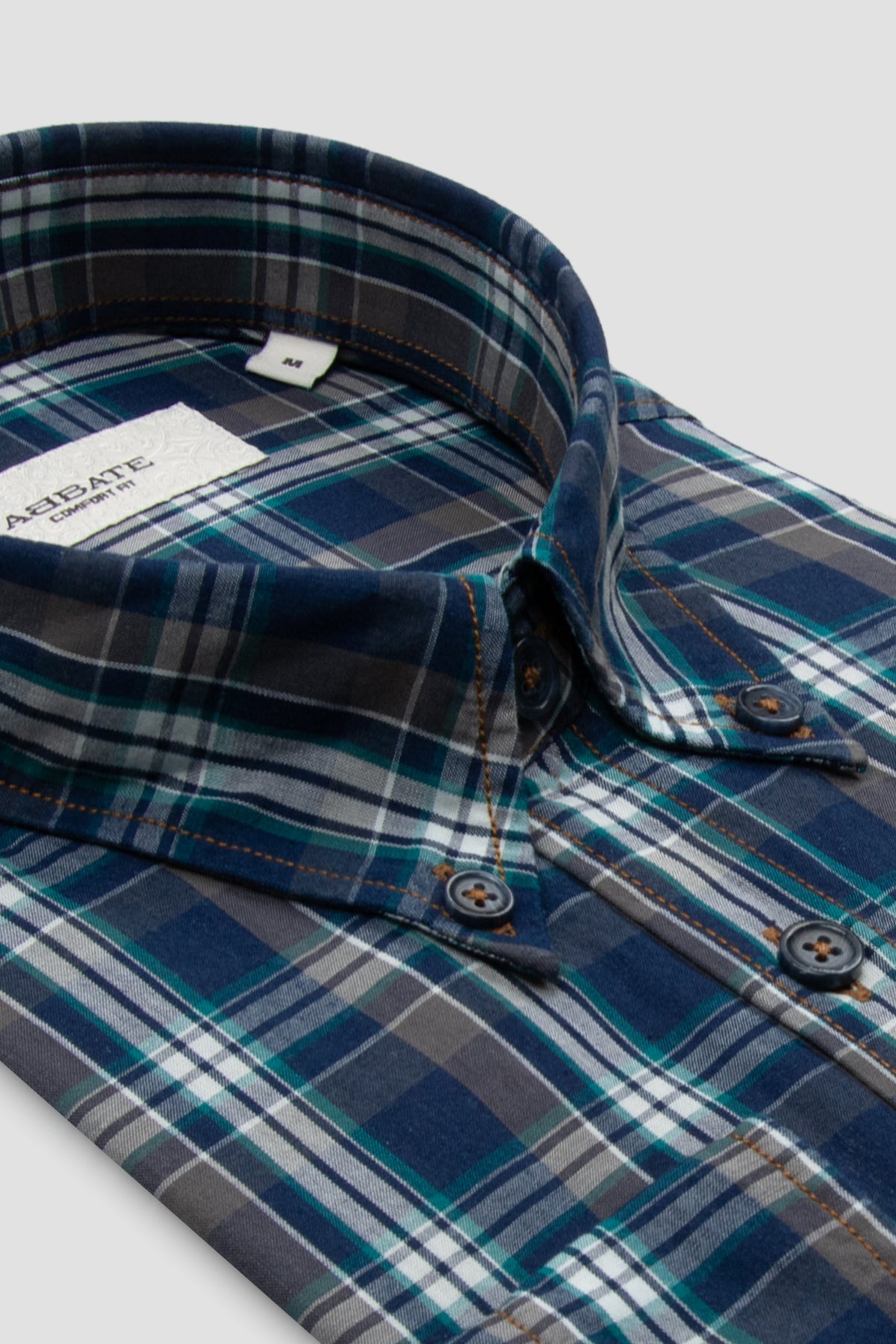 Abbate Natte Denim Pamuklu Comfort Fit Lacivert Düğmeli Yaka Erkek Ekoseli Gömlek