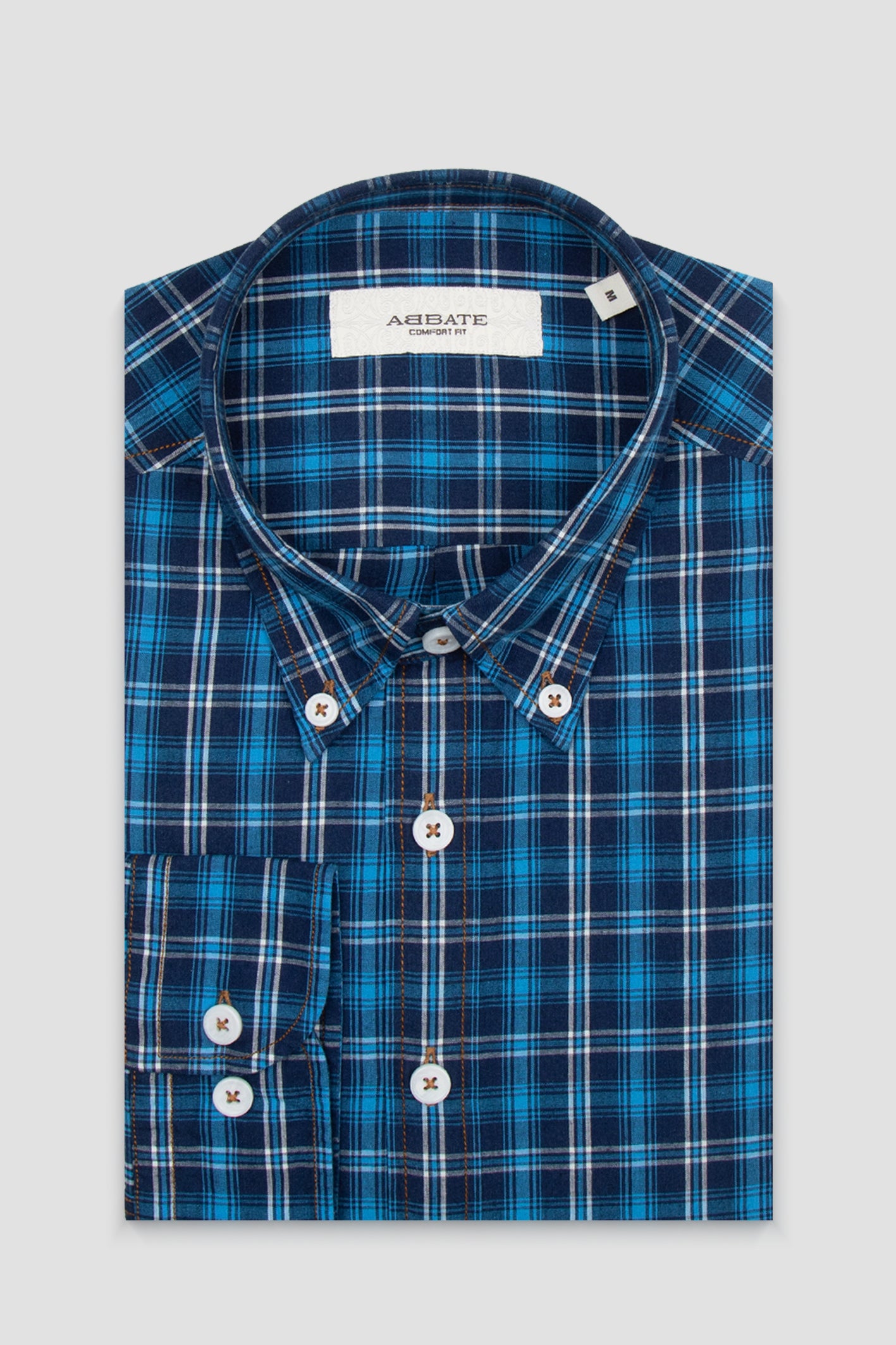 Abbate Natte Denim Pamuklu Comfort Fit Lacivert Düğmeli Yaka Erkek Ekoseli Gömlek