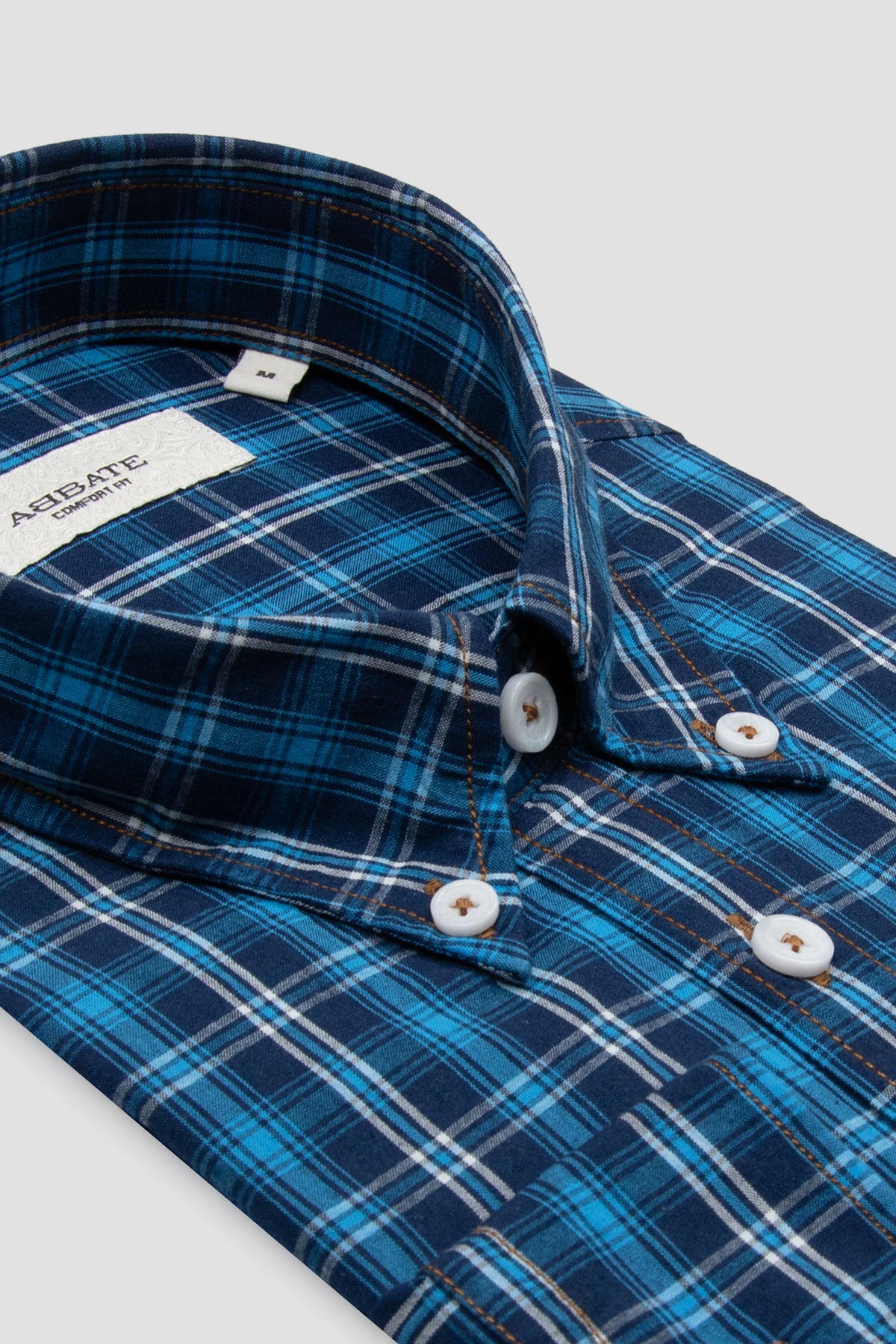 Abbate Natte Denim (Kot) %100 Pamuk Comfort Fit Lacivert Düğmeli Yaka Erkek Ekoseli Gömlek