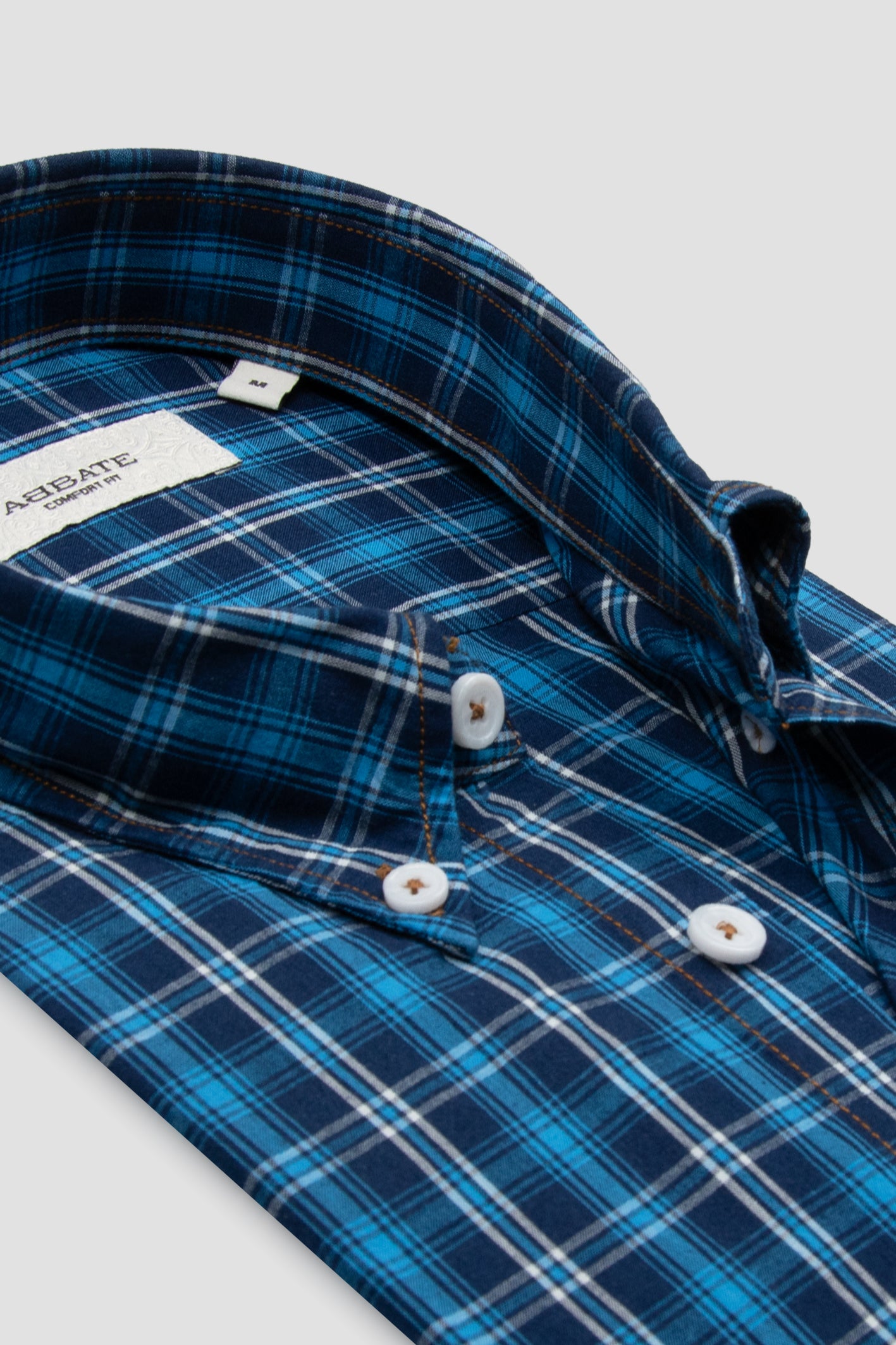 Abbate Natte Denim Pamuklu Comfort Fit Lacivert Düğmeli Yaka Erkek Ekoseli Gömlek